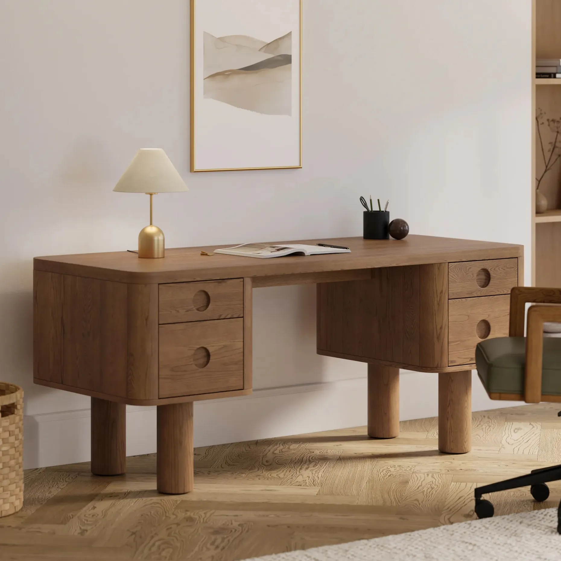Adel 66.5" Desk - Smoked Oak