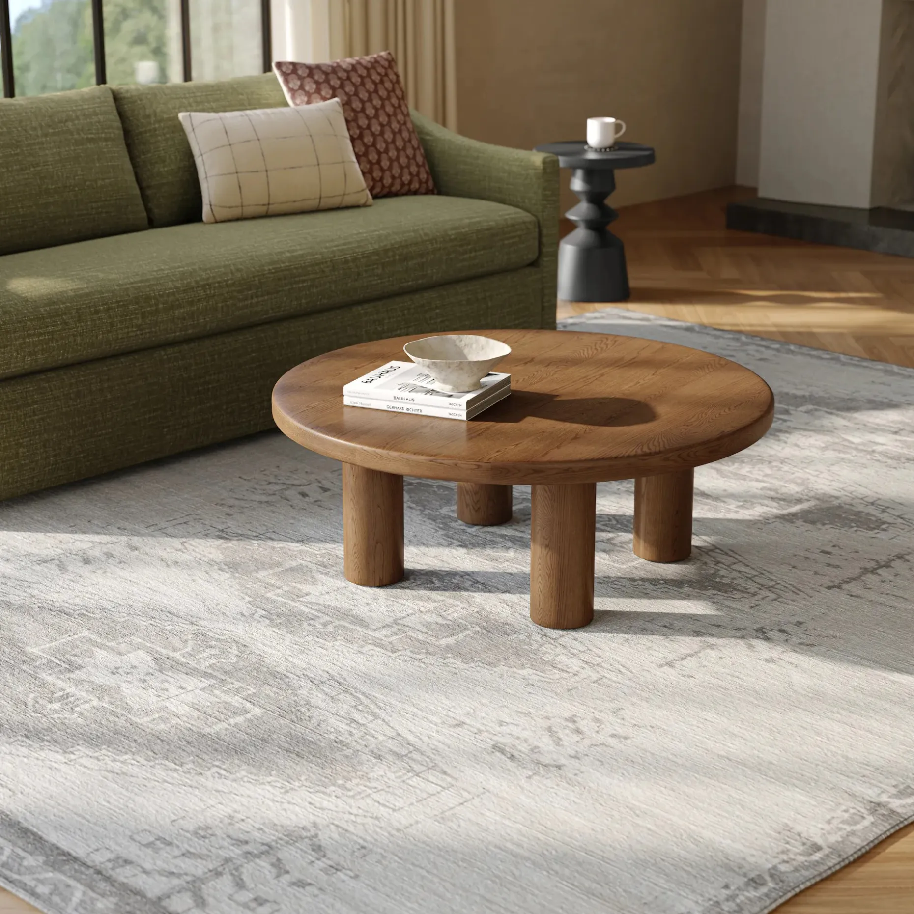 Adel 42" Round Coffee Table - Smoked Oak