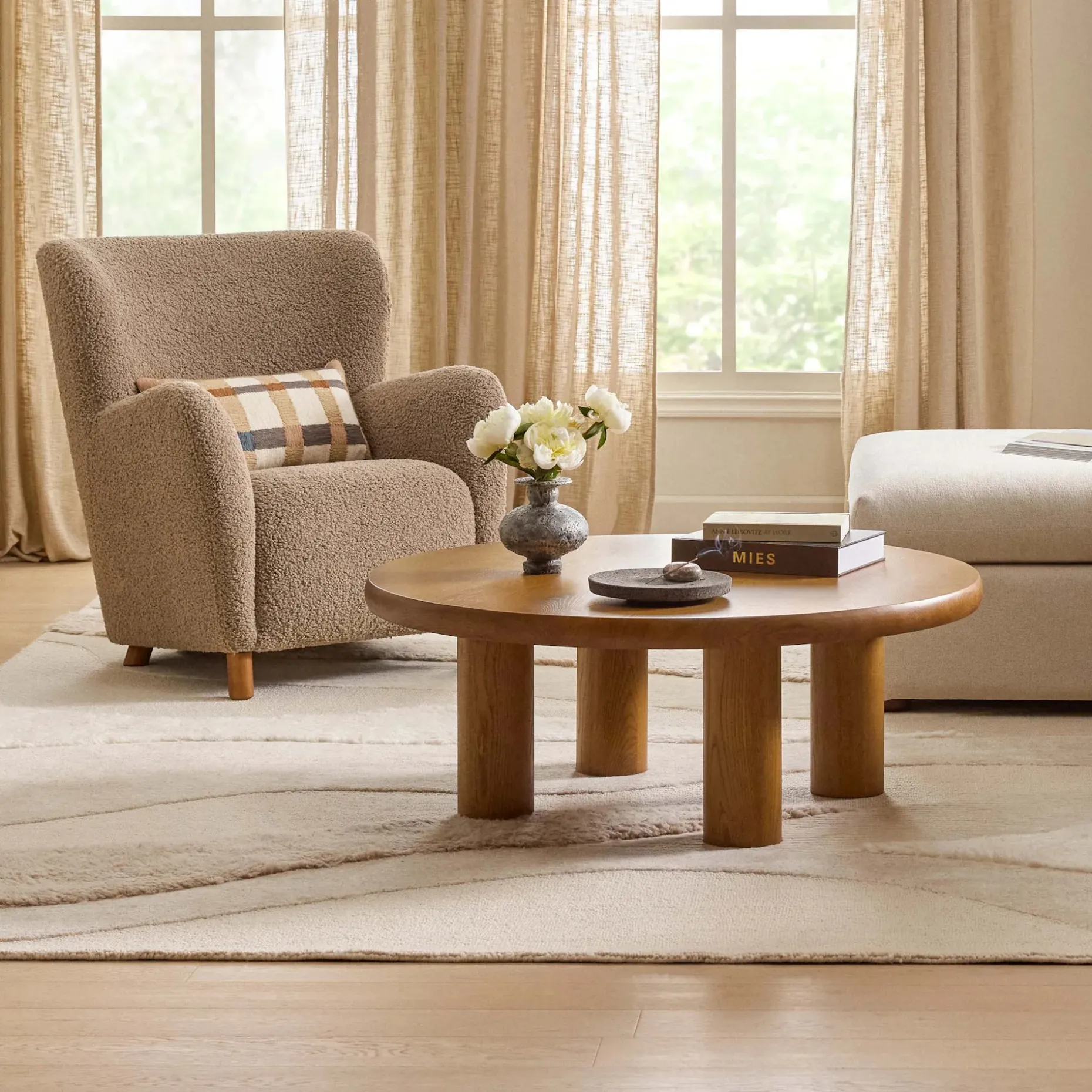 Adel 42" Round Coffee Table - Smoked Oak