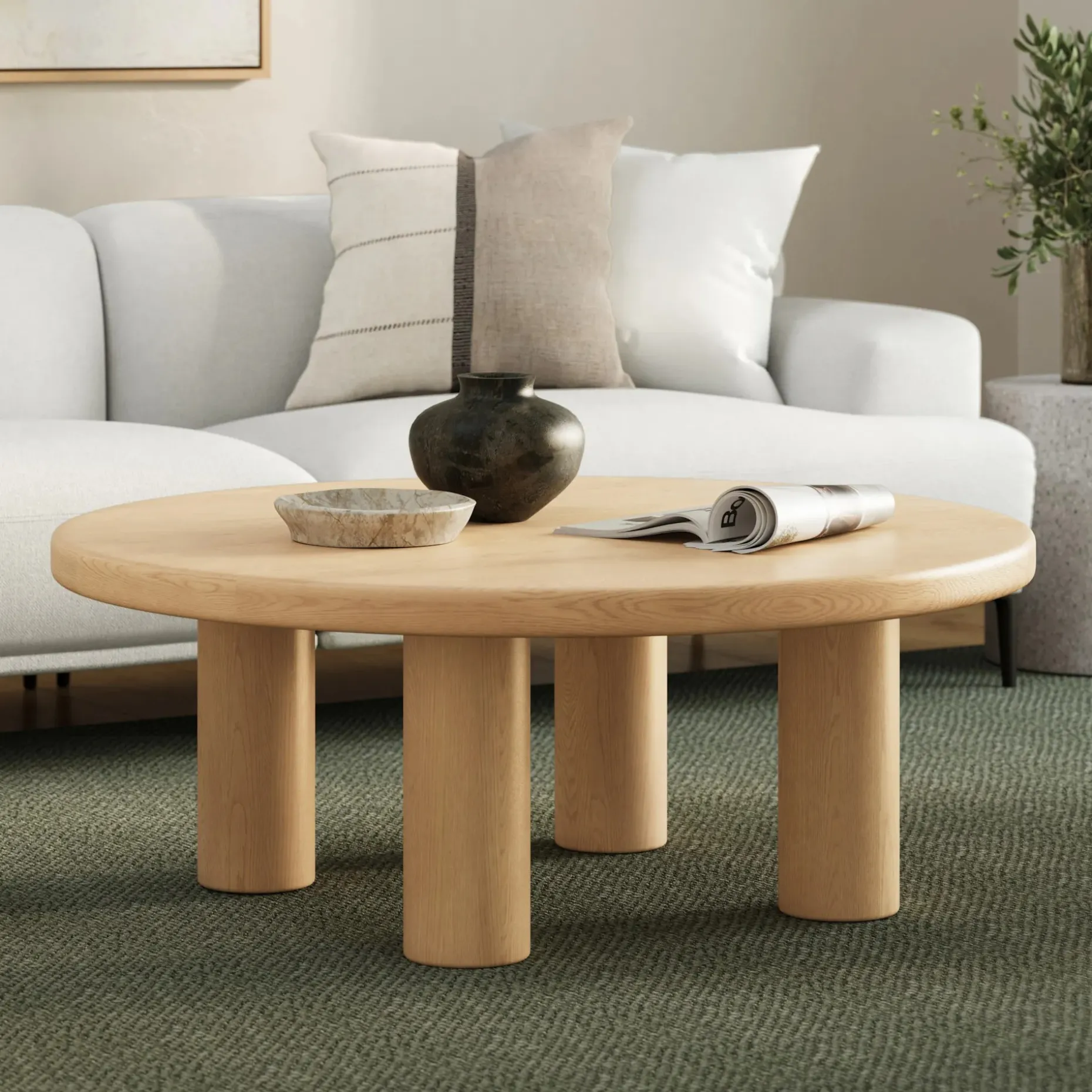 Adel 42" Round Coffee Table - White Oak