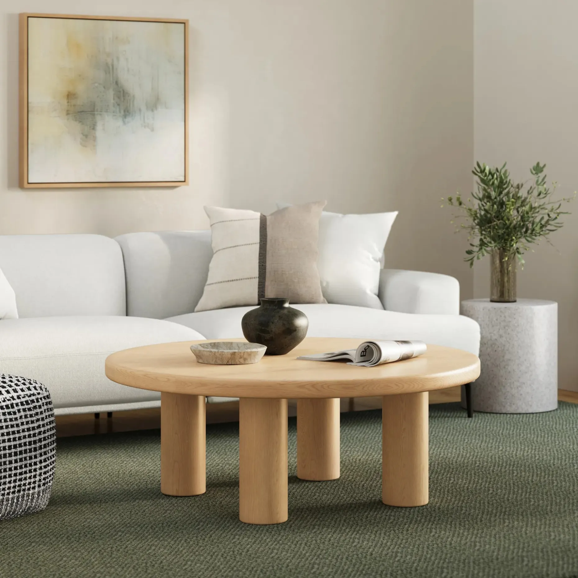 Adel 42" Round Coffee Table - White Oak