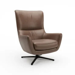 Agga 31" Leather Swivel Lounge Chair - Charme Chocolat