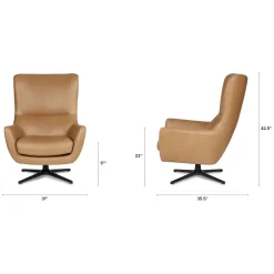 Agga 31" Leather Swivel Lounge Chair - Charme Tan