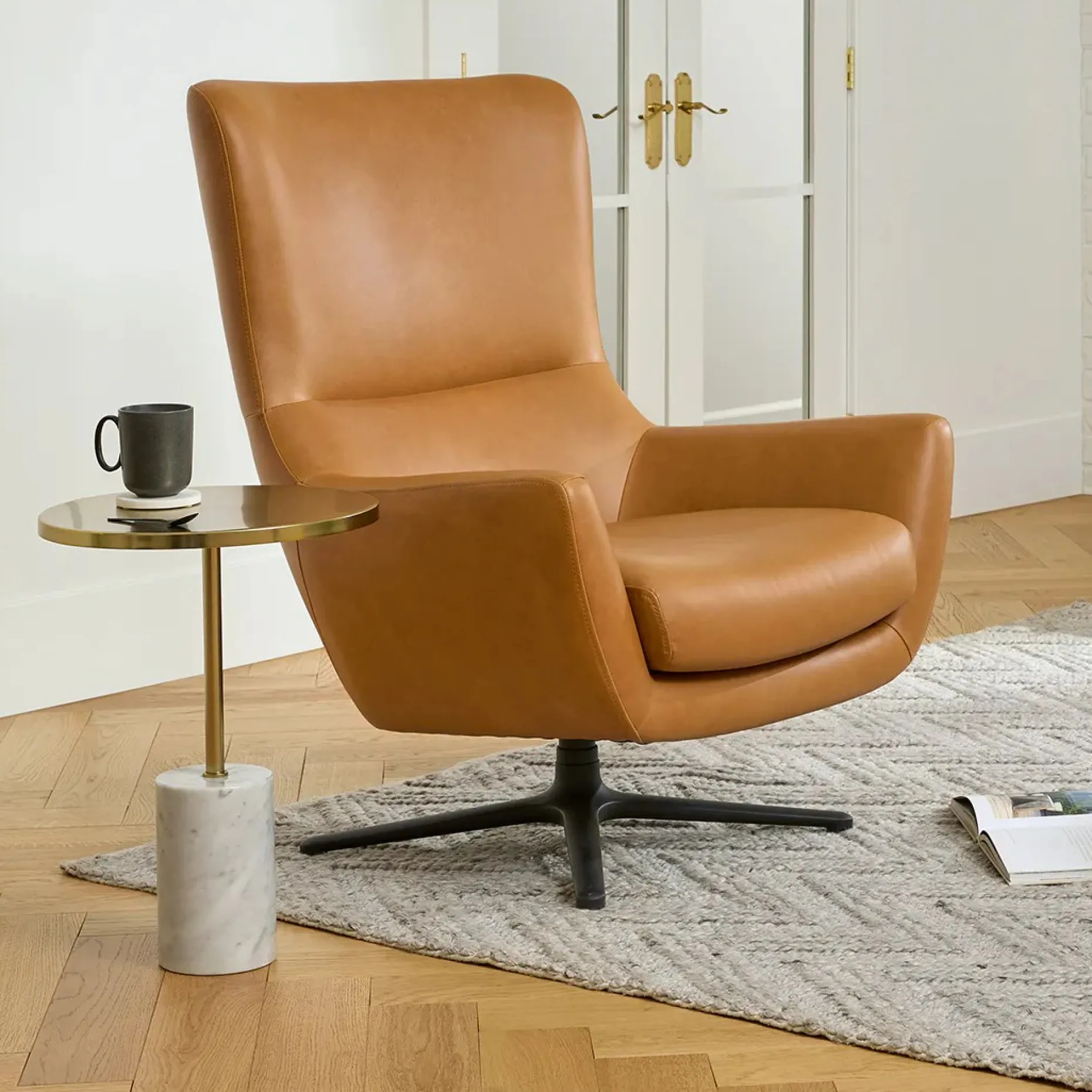 Agga 31" Leather Swivel Lounge Chair - Charme Tan