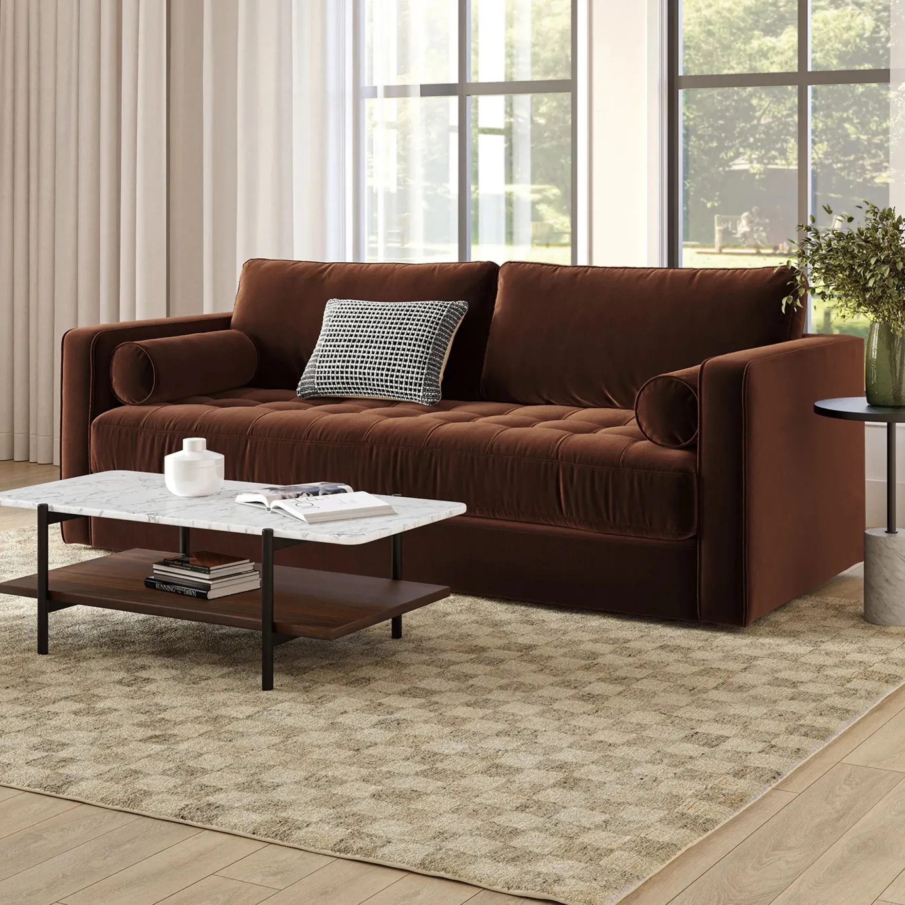 Agotu 44" Marble Coffee Table - Walnut