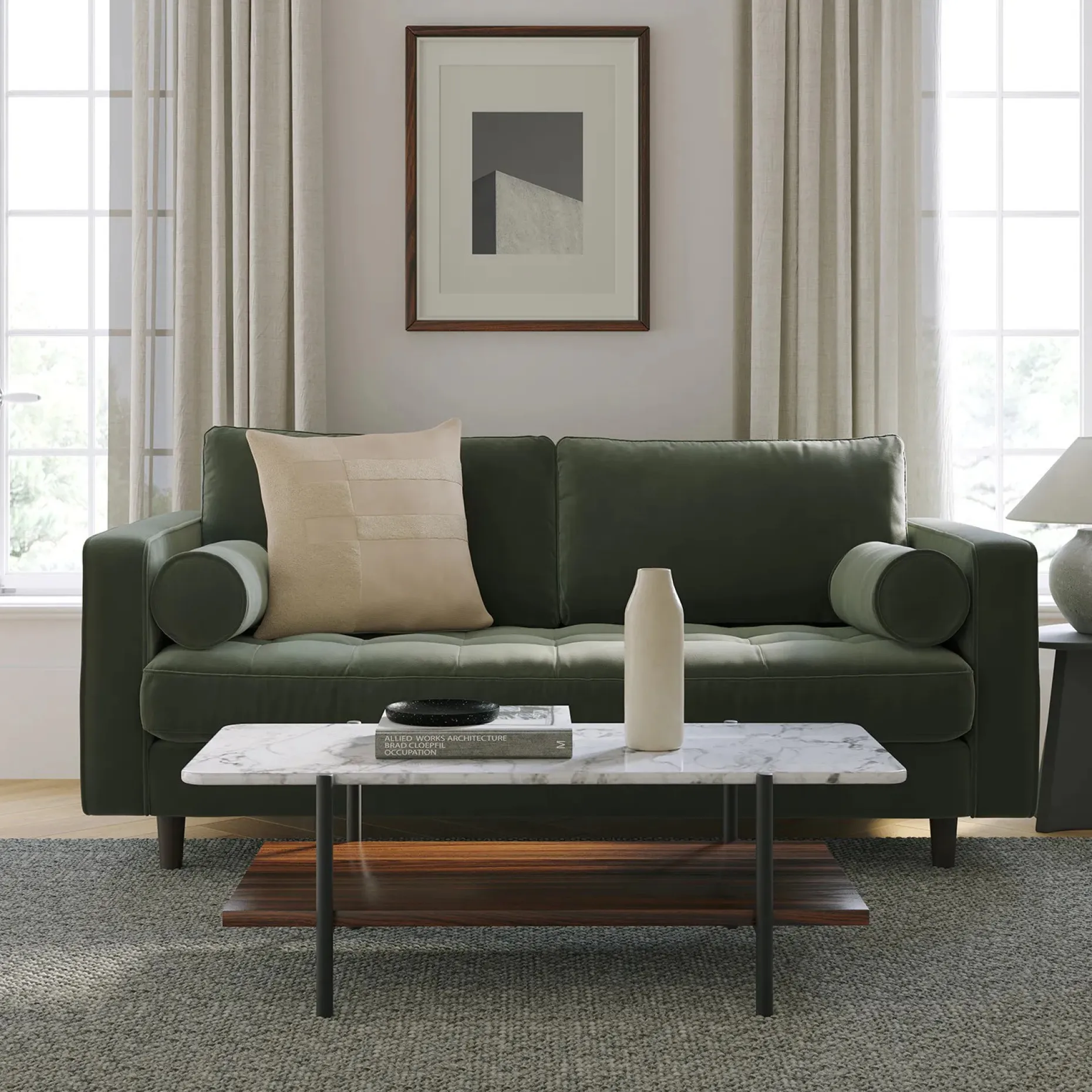Agotu 44" Marble Coffee Table - Walnut