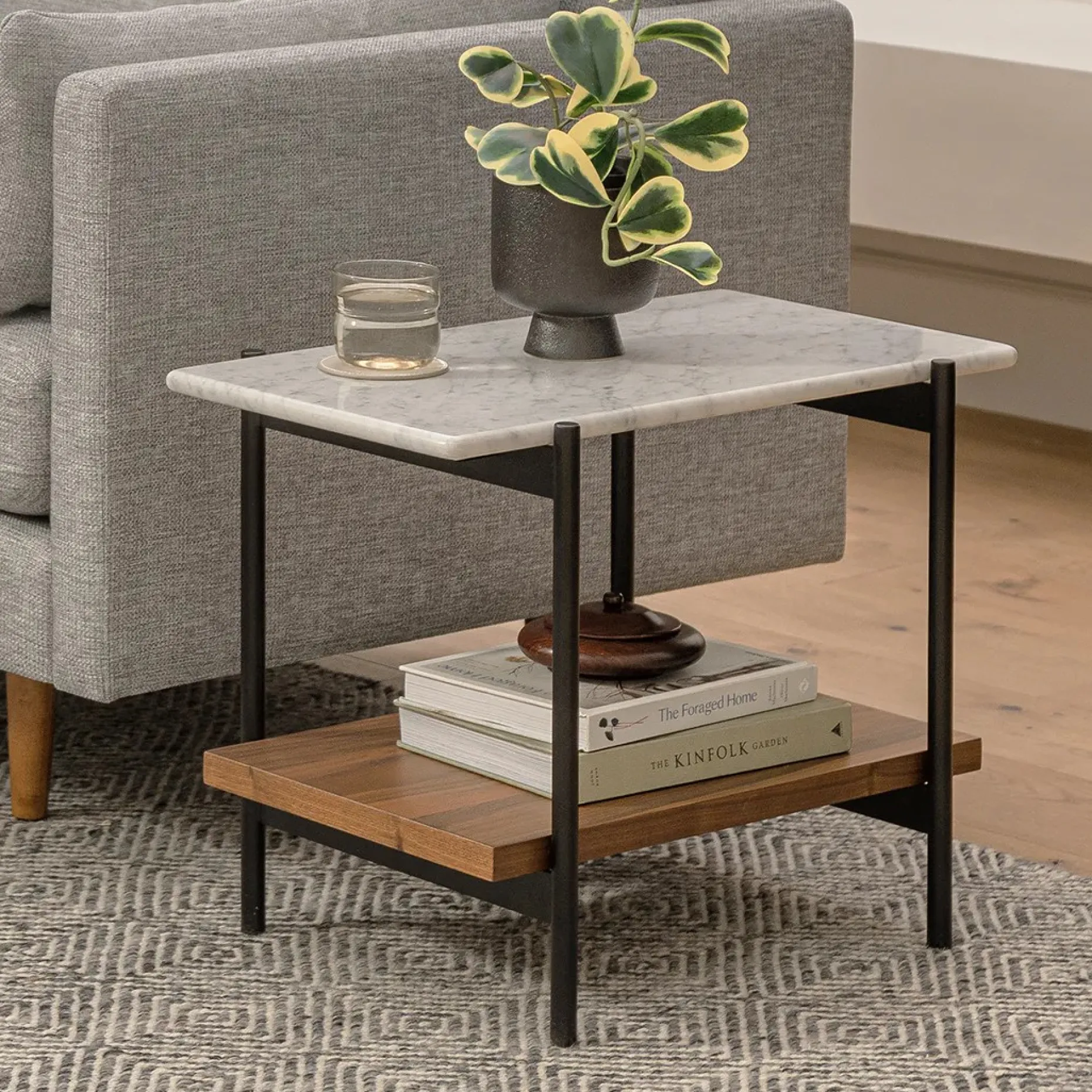 Agotu Marble Side Table - Walnut