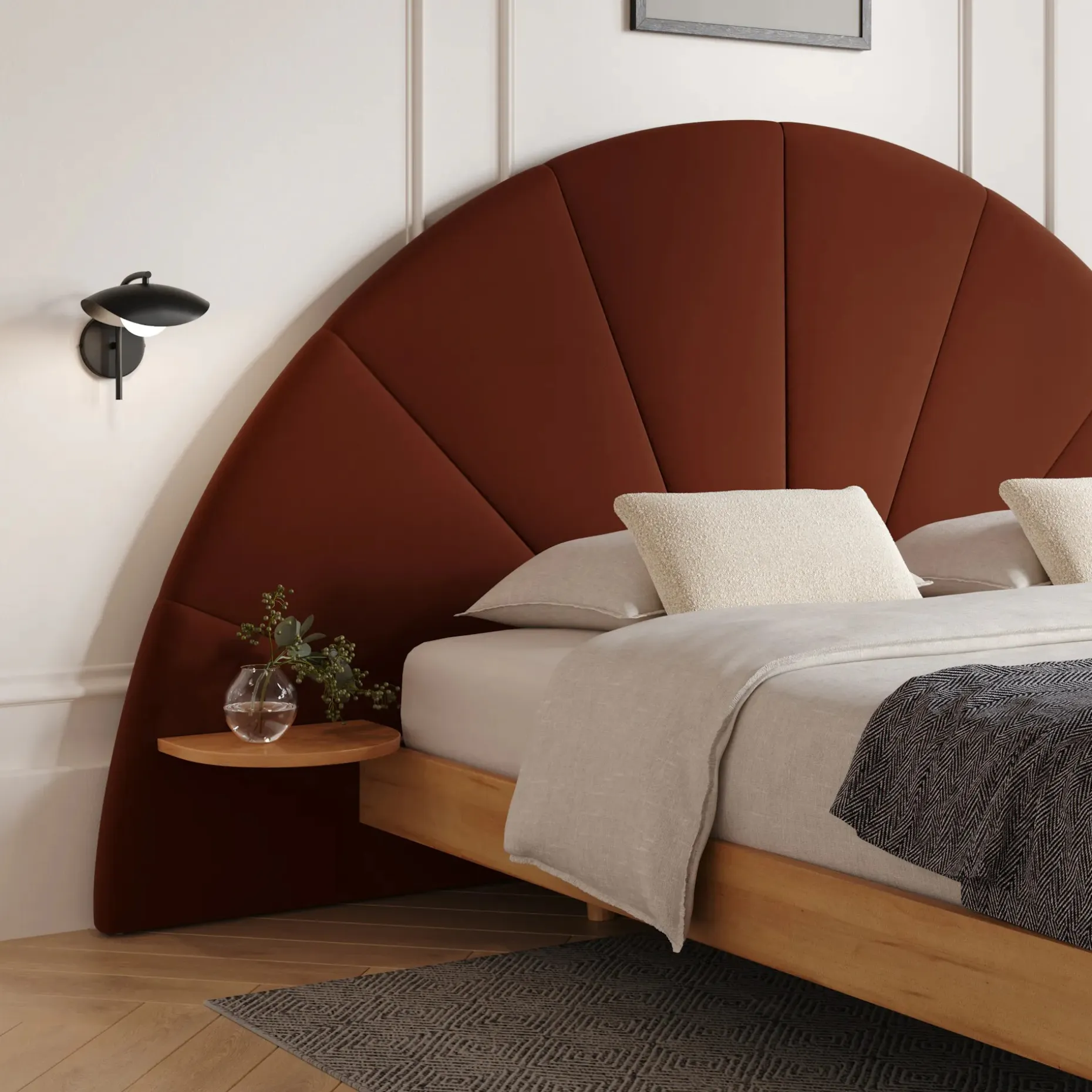 Almelo Queen Velvet Headboard - Hale Rust