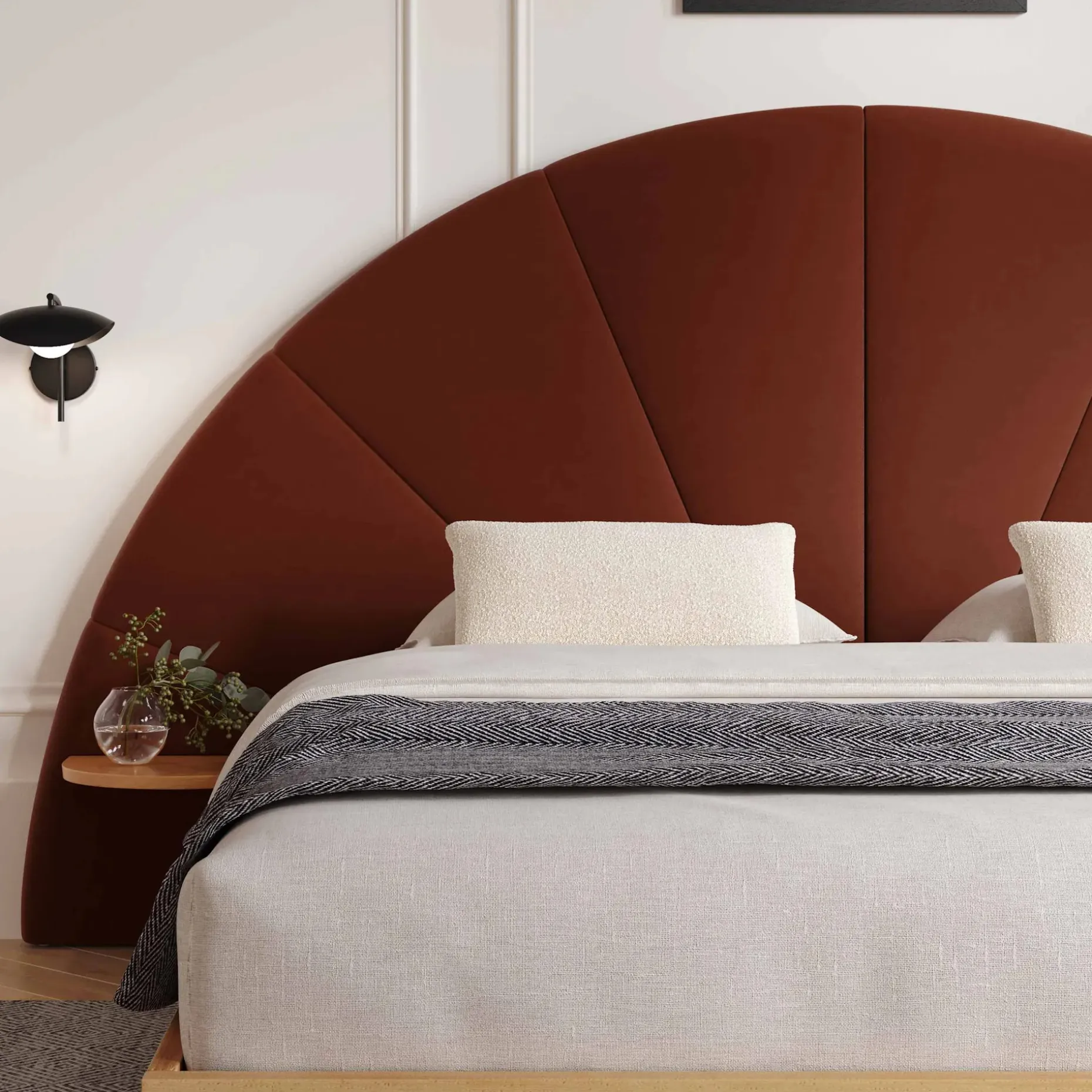 Almelo Queen Velvet Headboard - Hale Rust