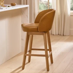 Alta Leather Swivel Counter Stool - Light Oak and Taos Tan