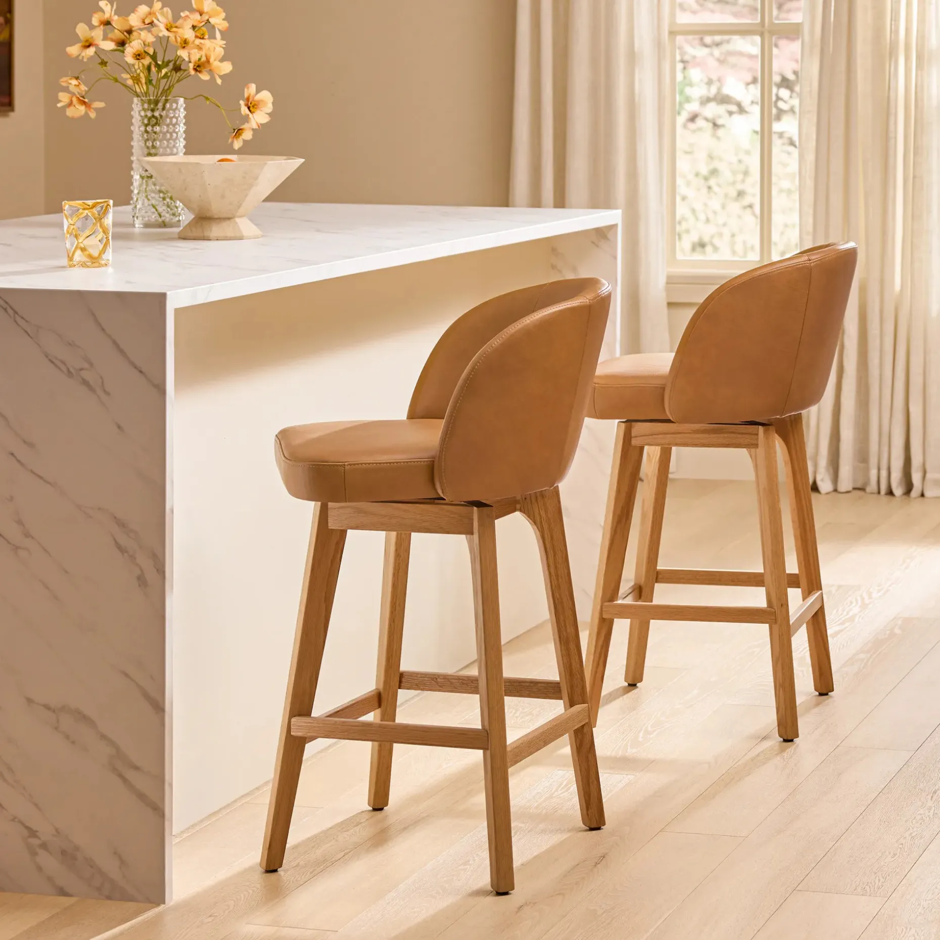 Alta Leather Swivel Counter Stool - Light Oak and Taos Tan