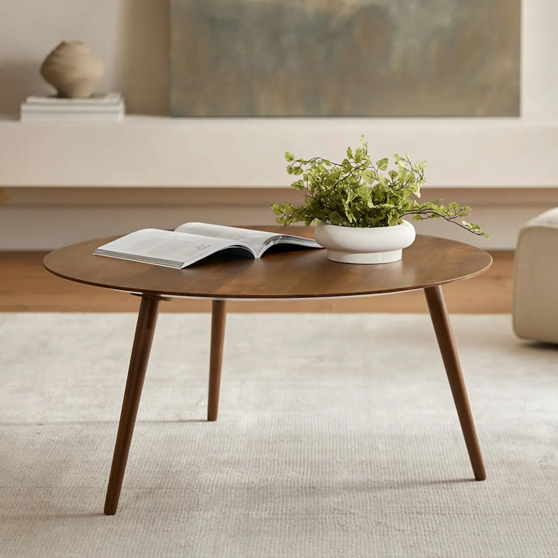 Amoeba 35.5" Round Coffee Table - Walnut
