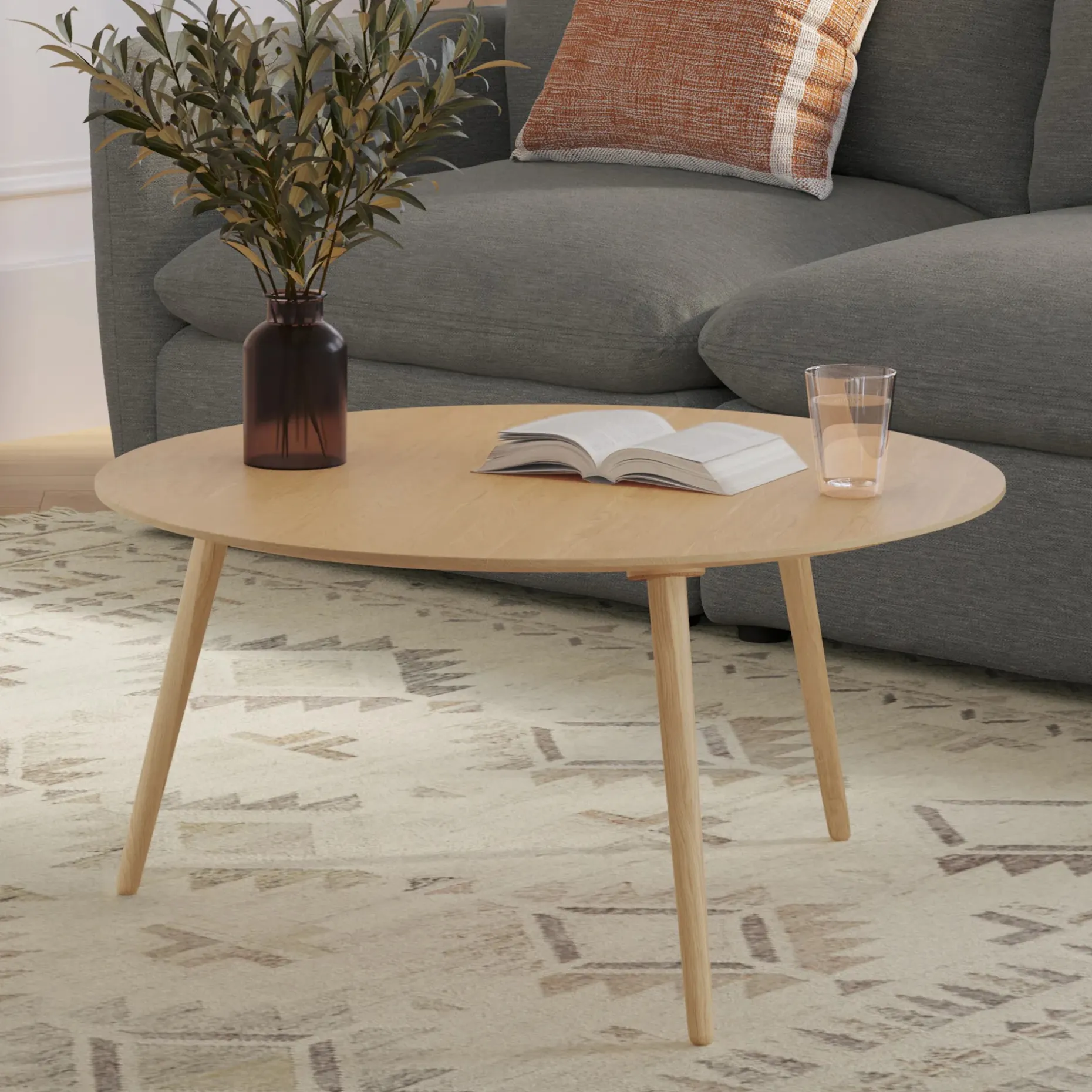 Amoeba 35.5" Round Coffee Table - White Oak
