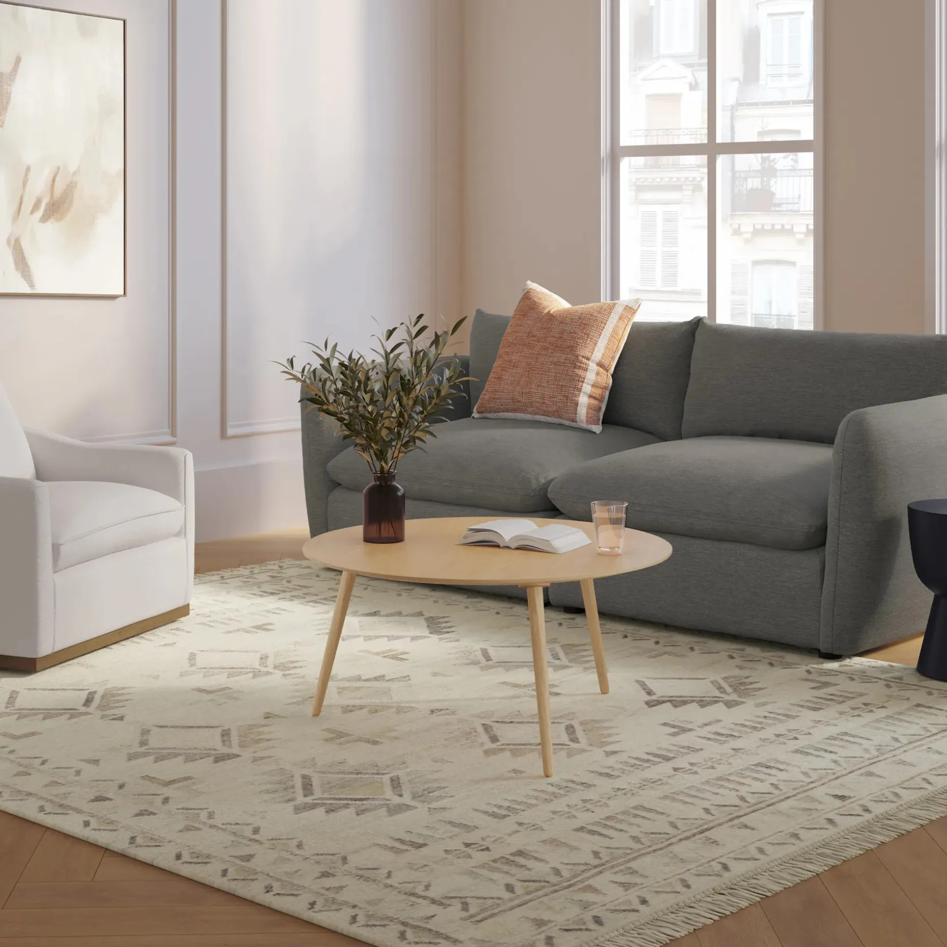 Amoeba 35.5" Round Coffee Table - White Oak
