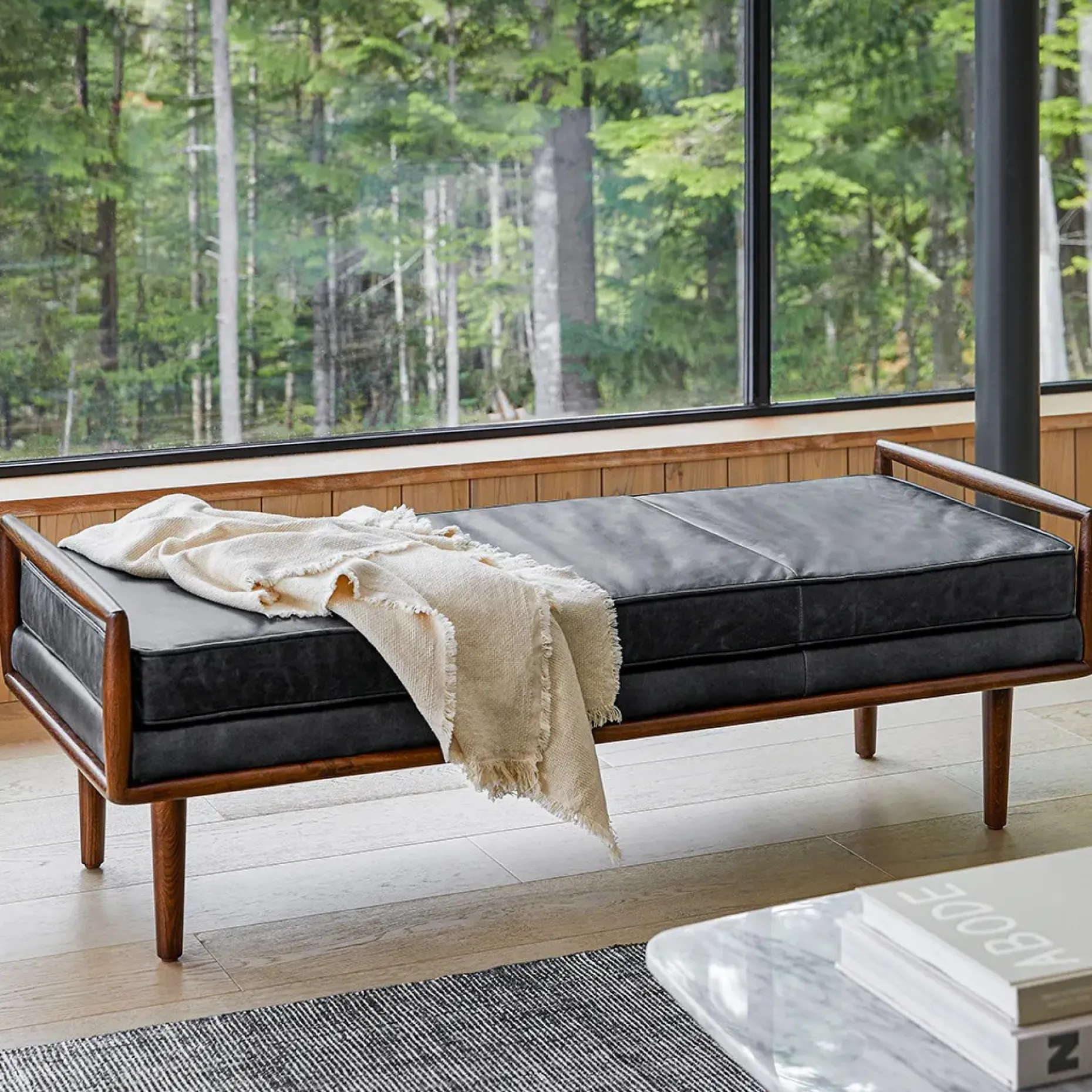 Ansa 54" Leather Bench - Charme Black