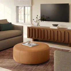 Avery 36" Leather Ottoman - Dakota Tan