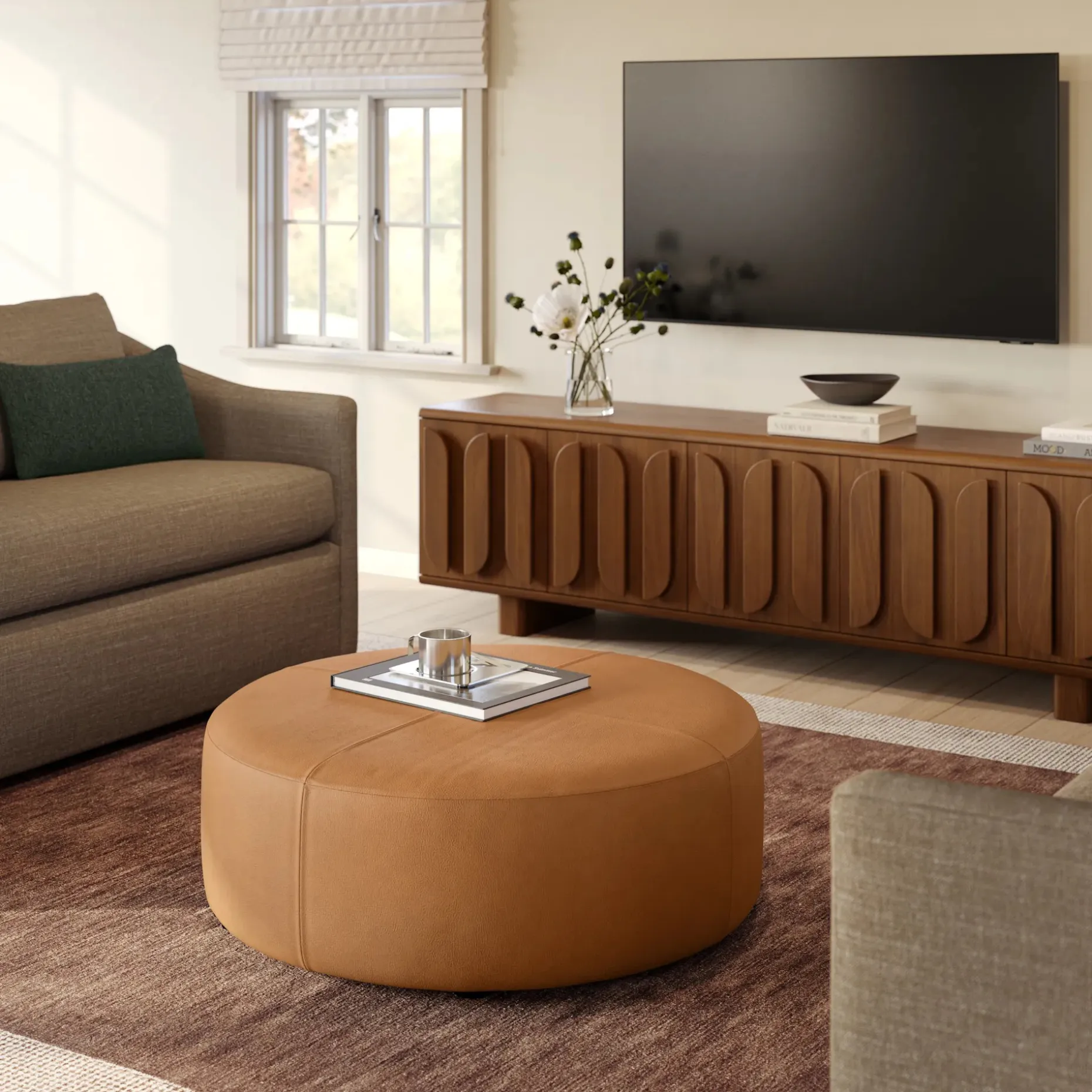 Avery 36" Leather Ottoman - Dakota Tan