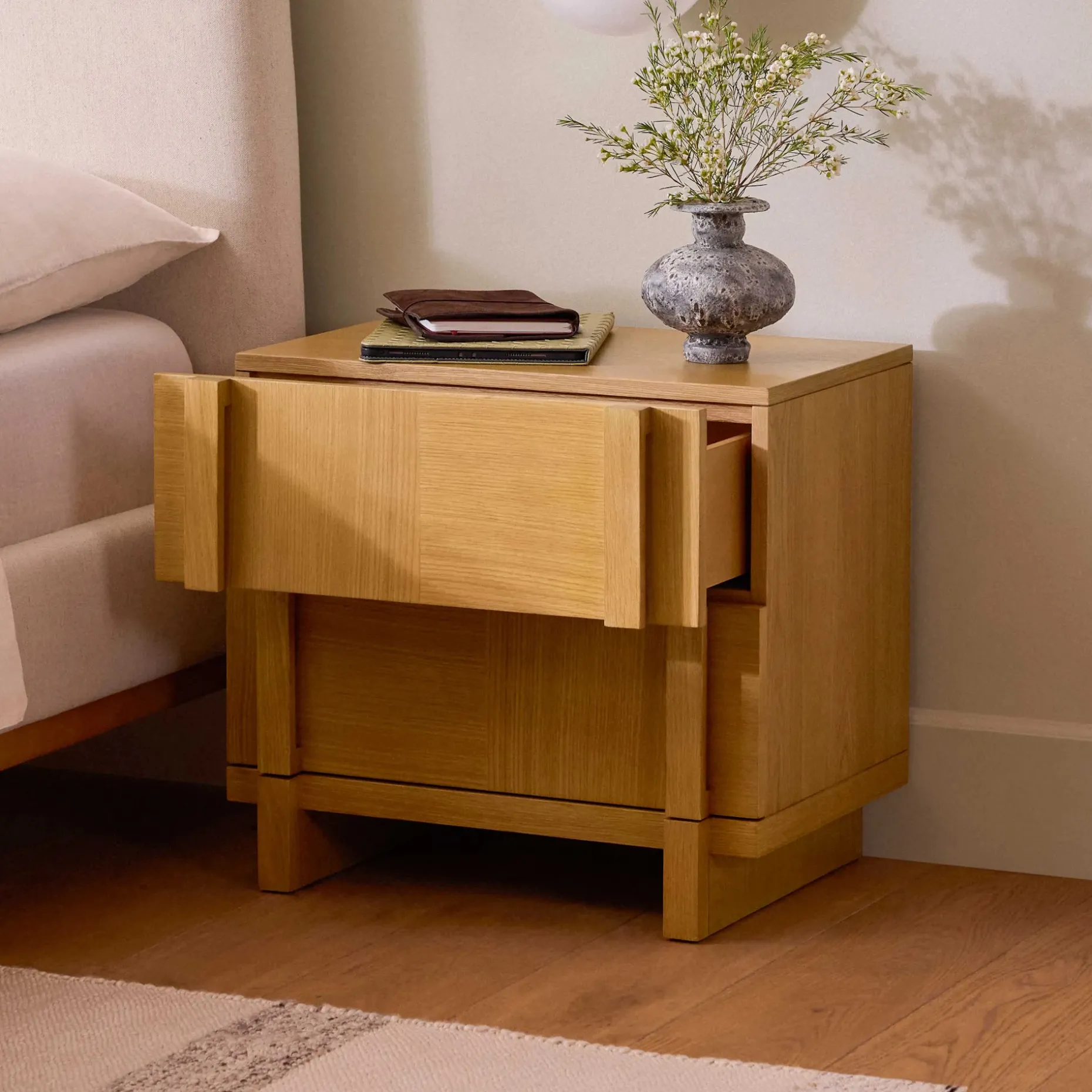 Ayra 2-Drawer Nightstand - Natural Oak