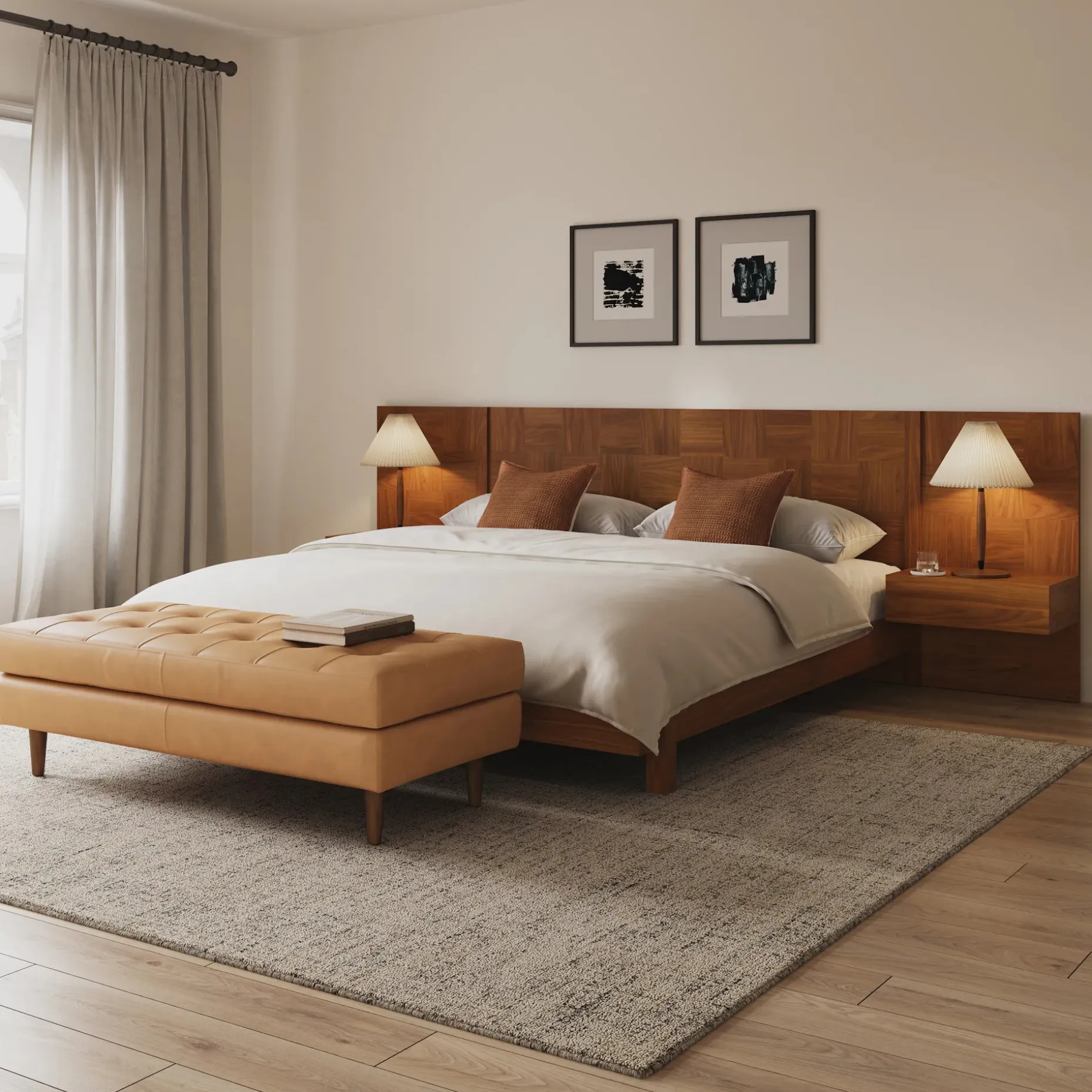 Ayra King Bed and Nightstand Set - Walnut