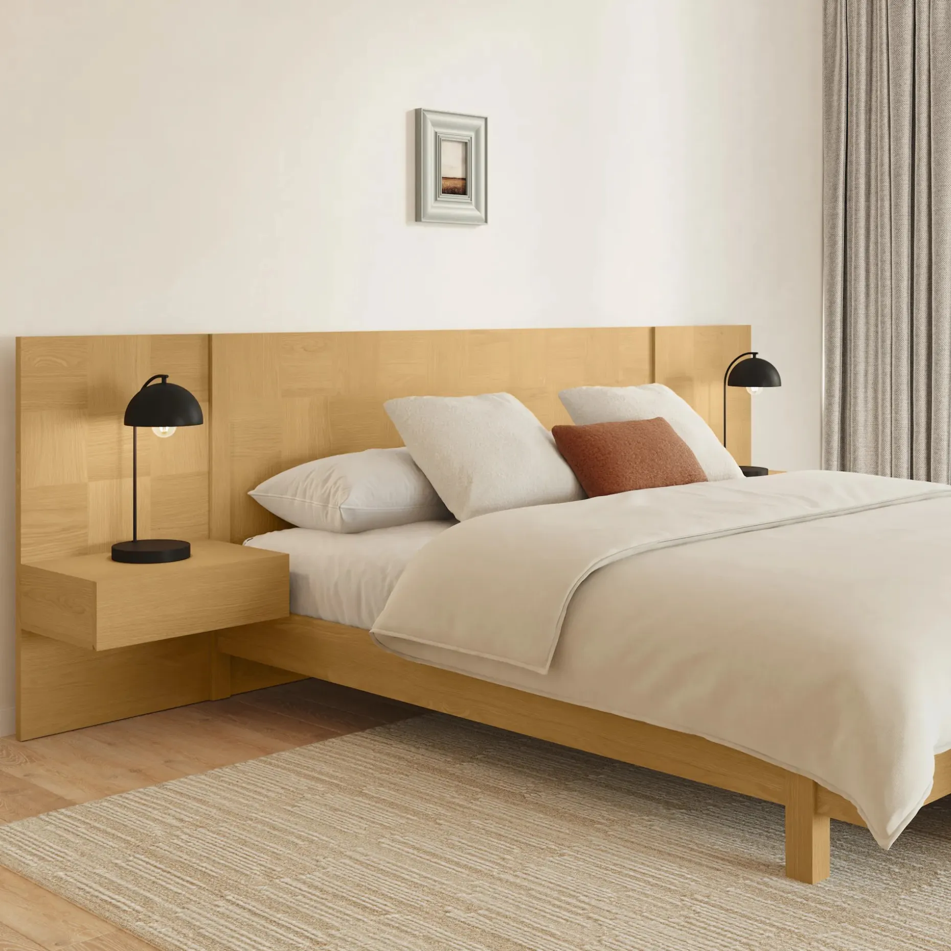 Ayra King Bed and Nightstand Set - Natural Oak