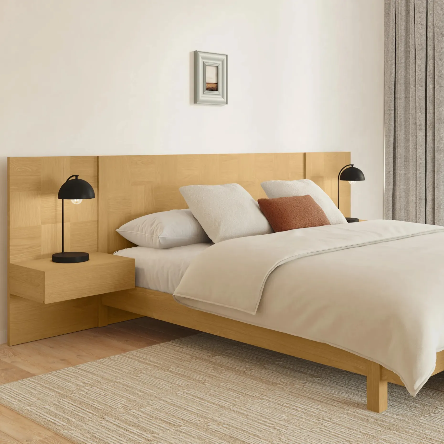 Ayra Queen Bed and Nightstand Set - Natural Oak