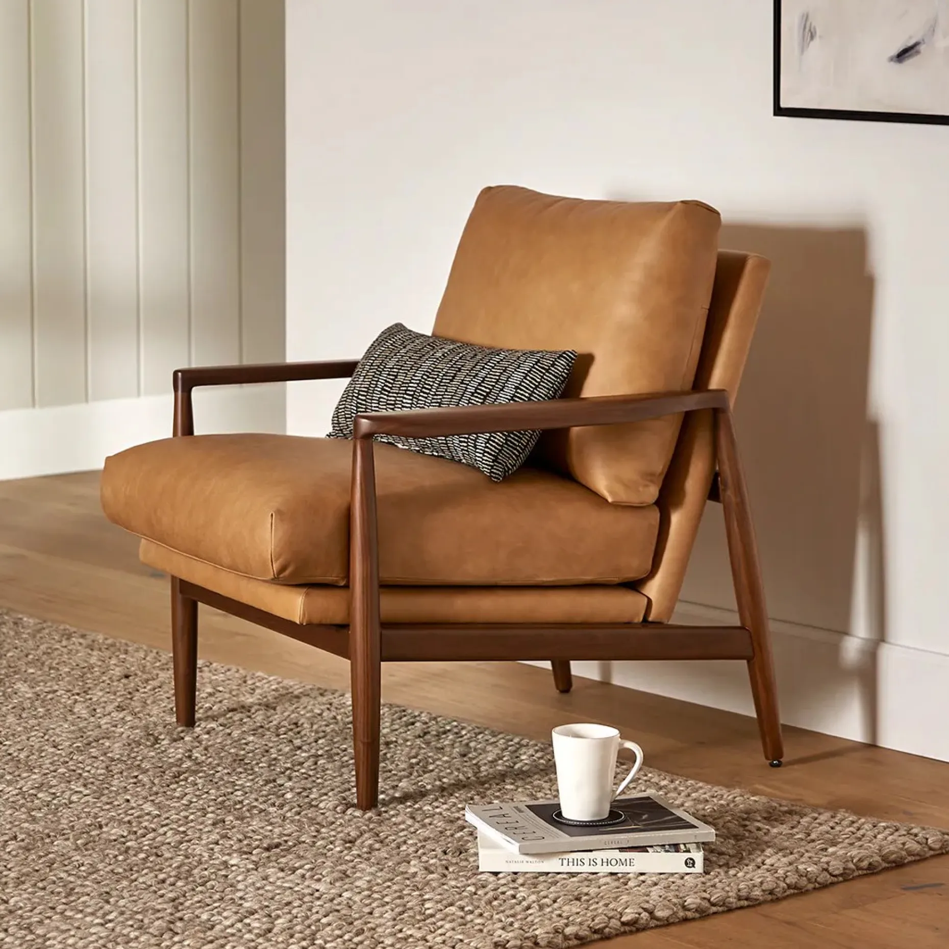 Bavel 28.5" Leather Lounge Chair - Charme Tan