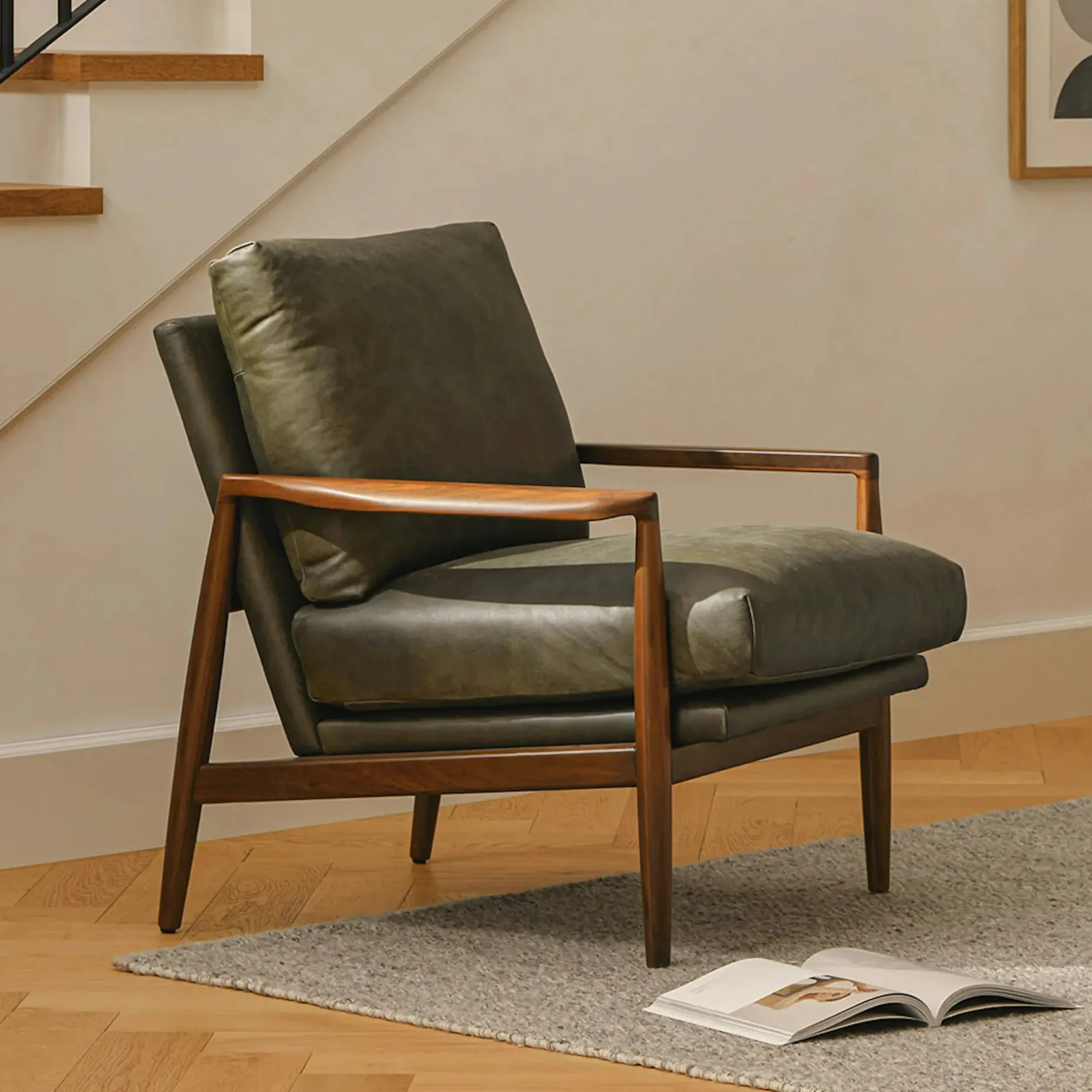 Bavel 28.5" Leather Lounge Chair - Charme Green