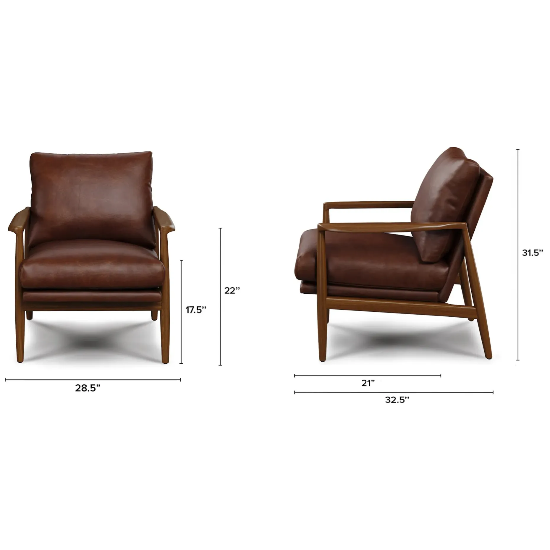 Bavel 28.5" Leather Lounge Set - Walnut and Indiana Brown