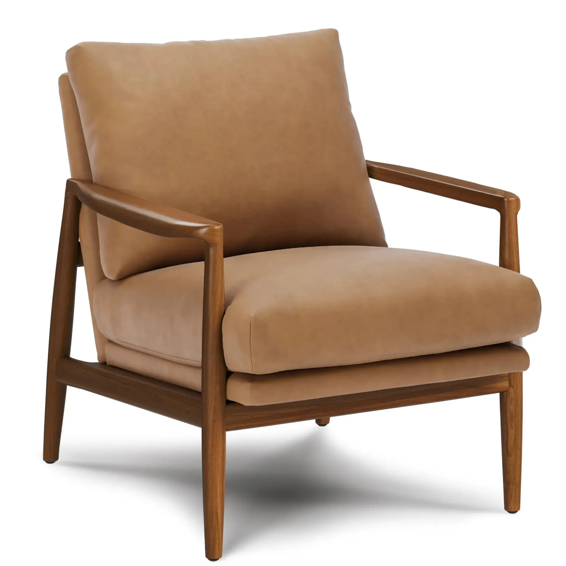 Bavel 28.5" Leather Lounge Set - Walnut and Charme Tan