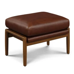 Bavel 25" Leather Ottoman - Indiana Brown