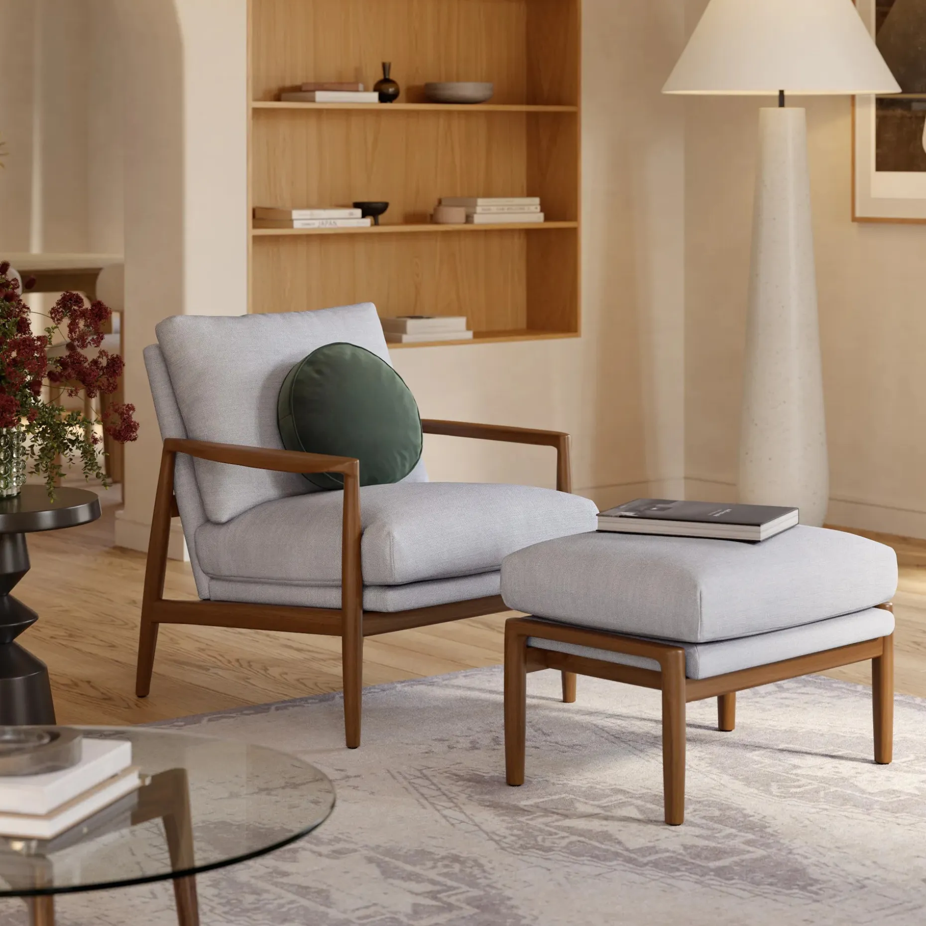 Bavel 28.5" Lounge Set - Walnut and Field Gray