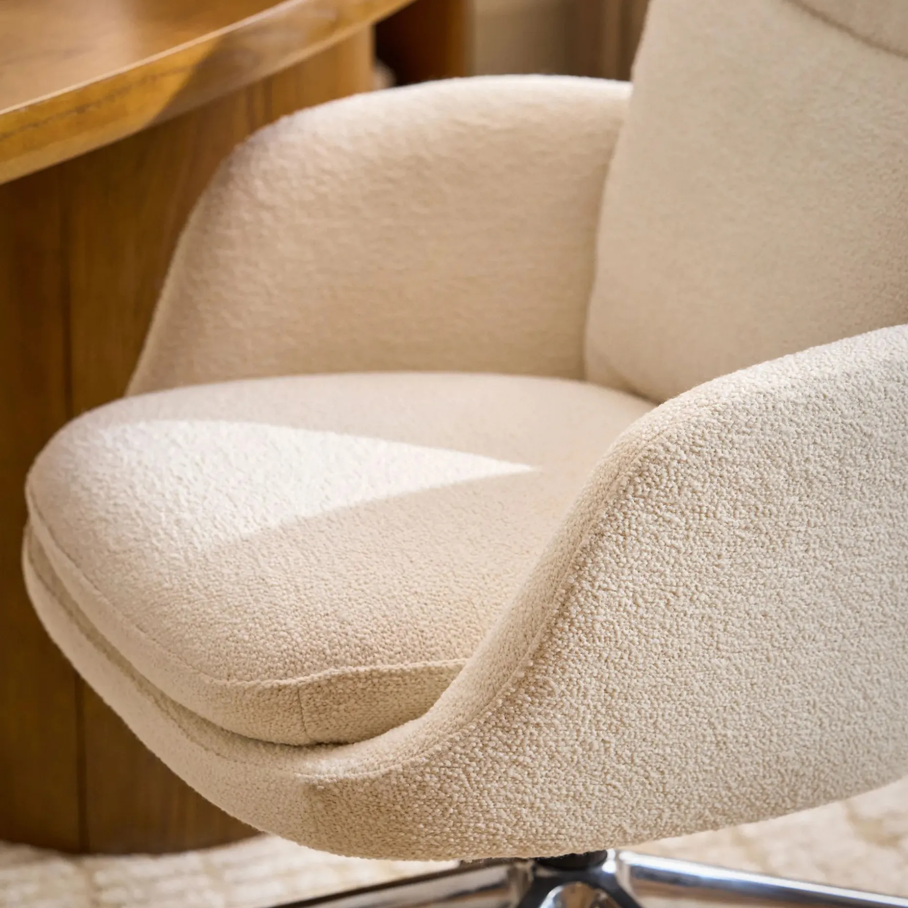 Bea Executive Office Chair - Ivory Wool Bouclé