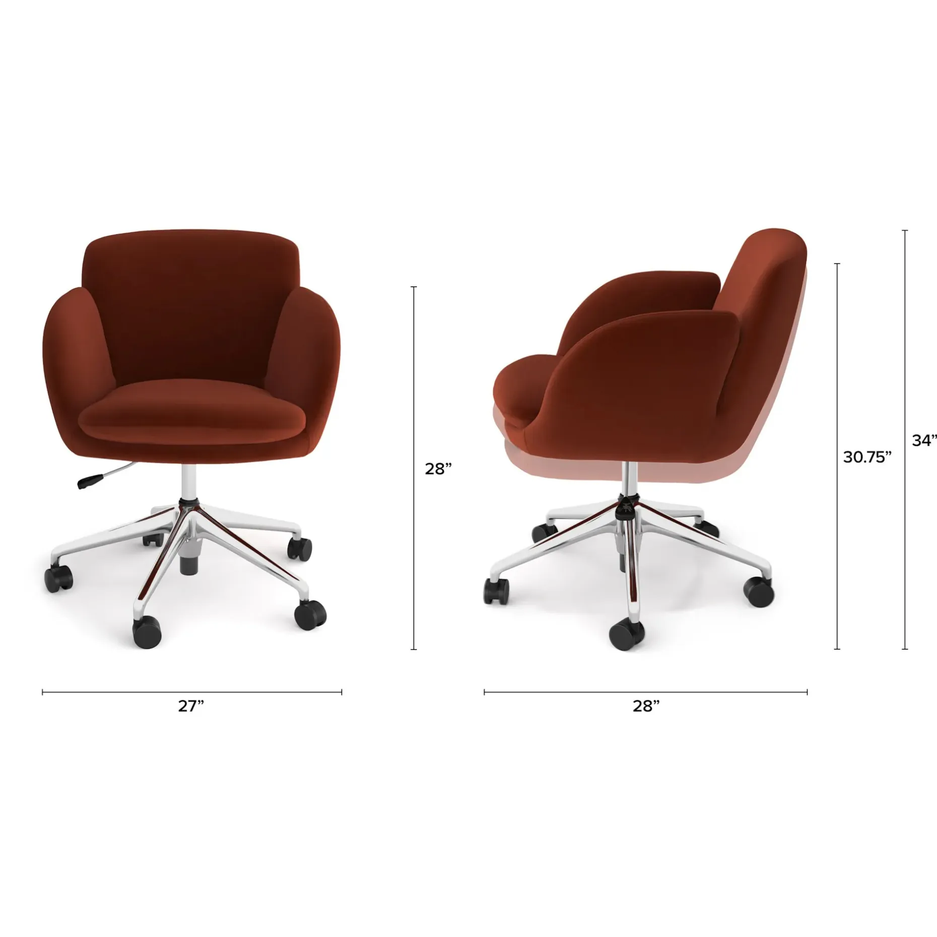Bea Velvet Office Chair - Hale Rust