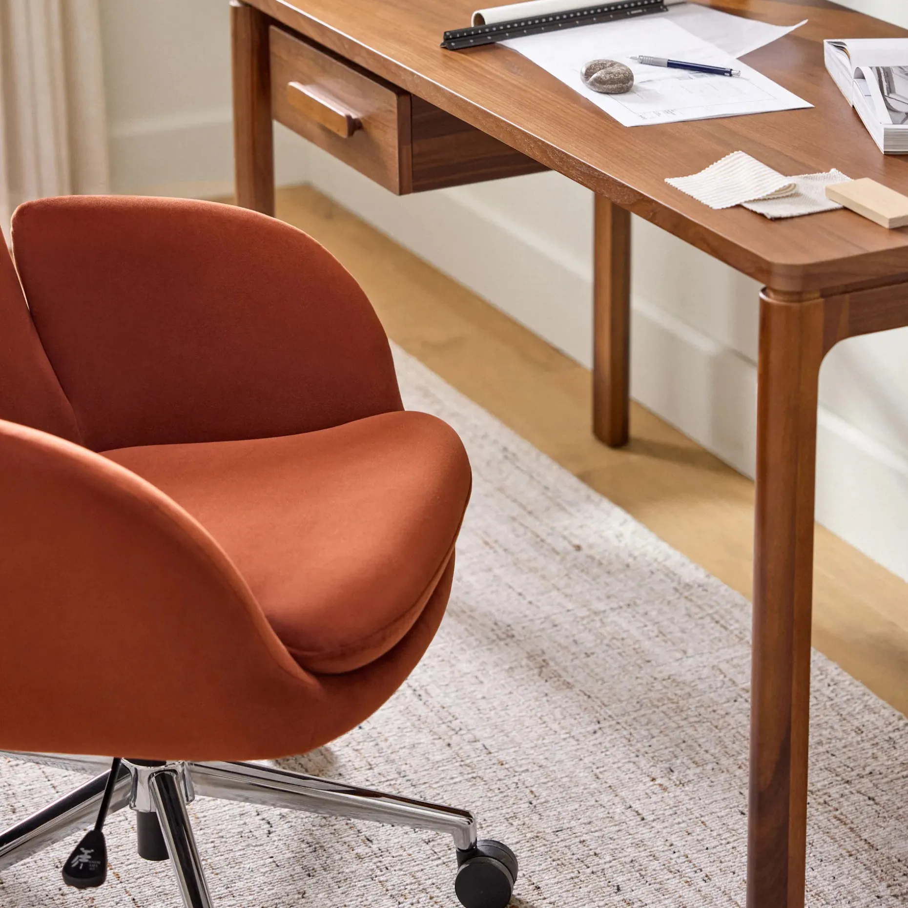 Bea Velvet Office Chair - Hale Rust
