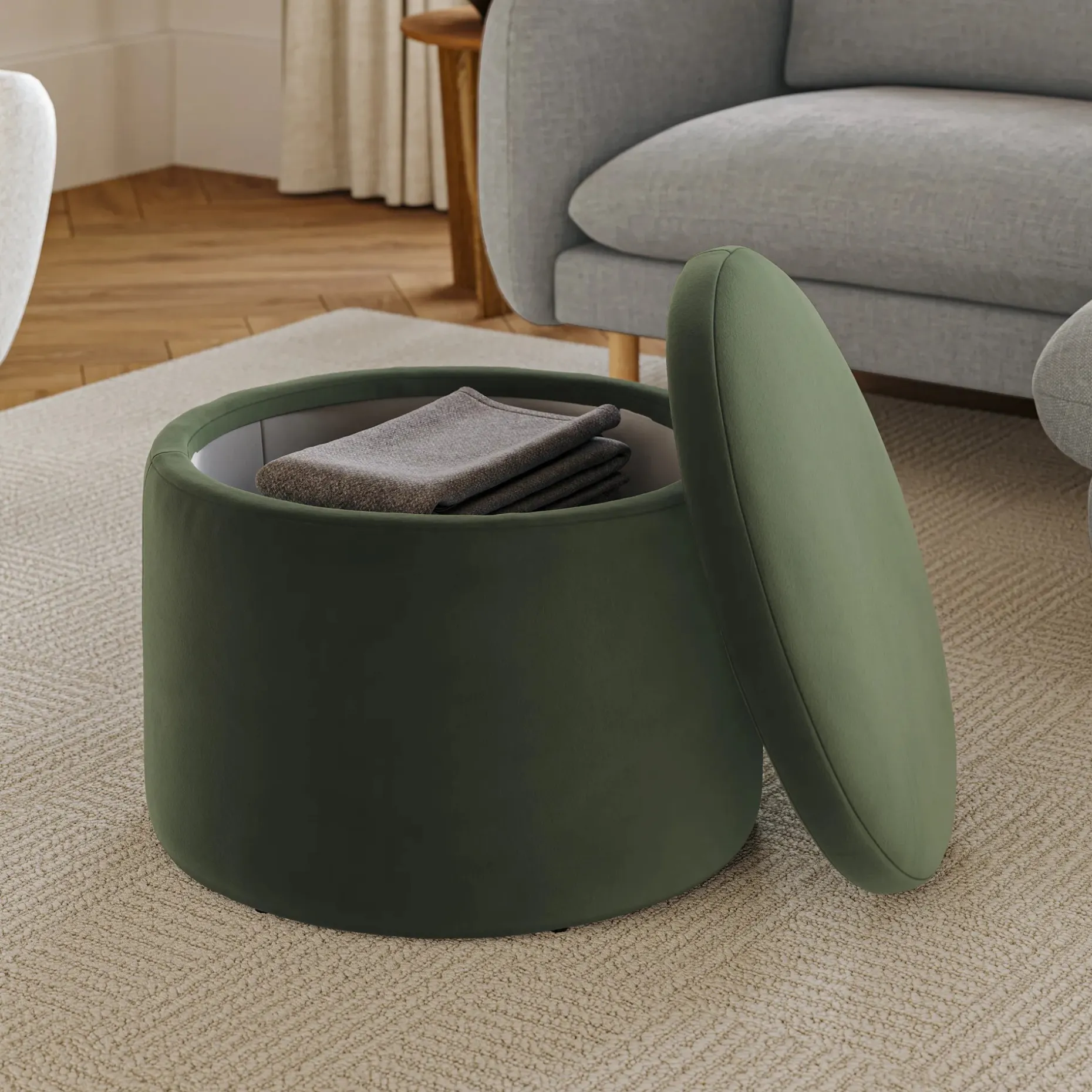Benson 23.5" Velvet Storage Ottoman - Hale Fir Green