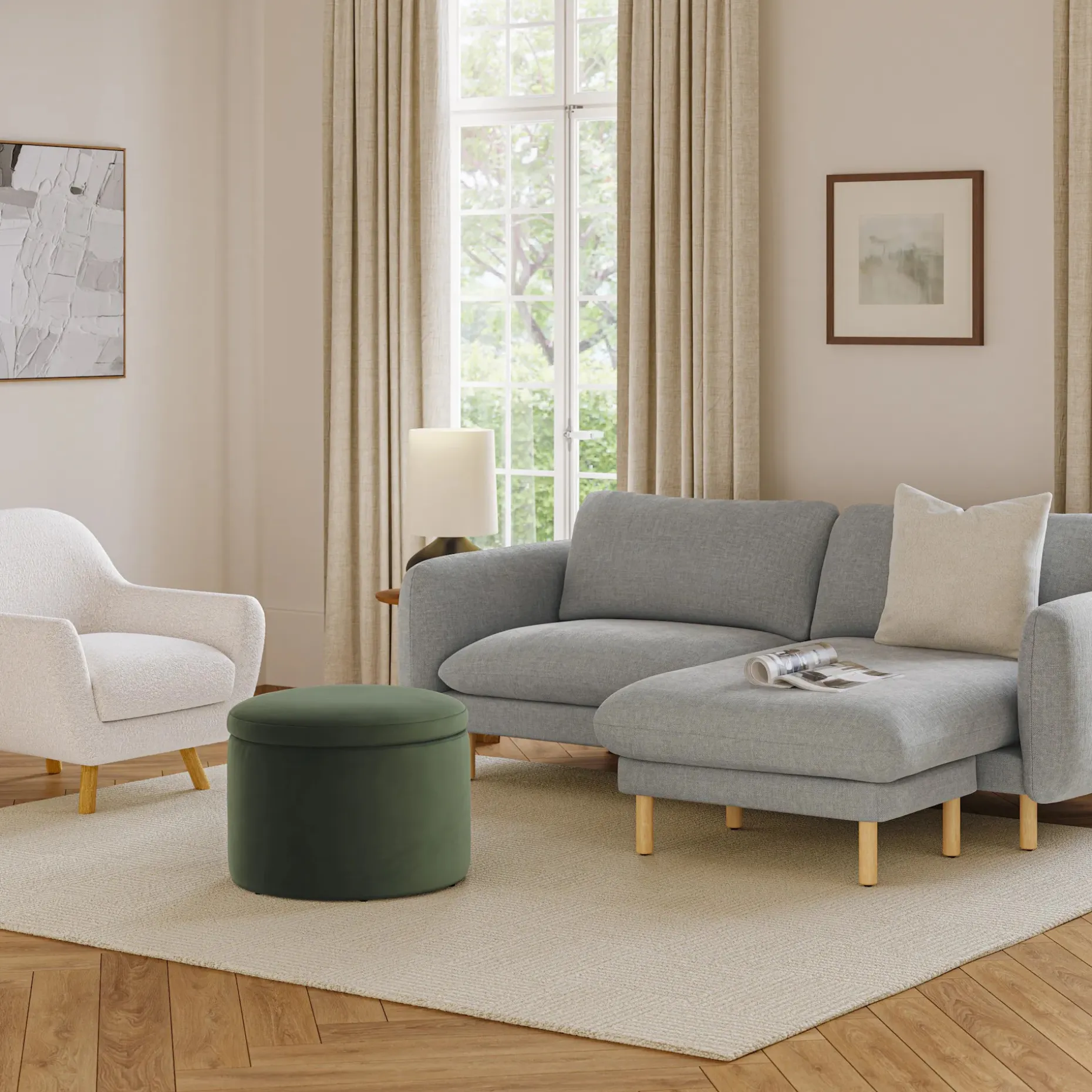 Benson 23.5" Velvet Storage Ottoman - Hale Fir Green