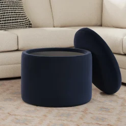 Benson 23.5" Velvet Storage Ottoman - Hale Ink