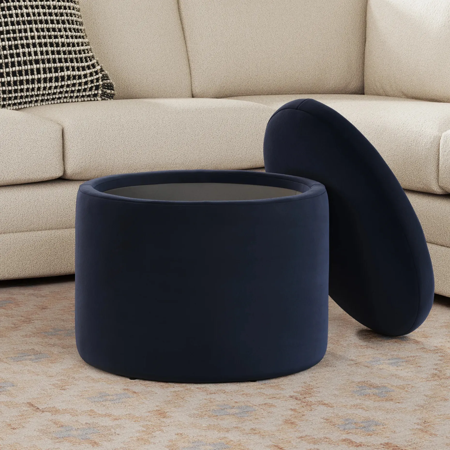 Benson 23.5" Velvet Storage Ottoman - Hale Ink