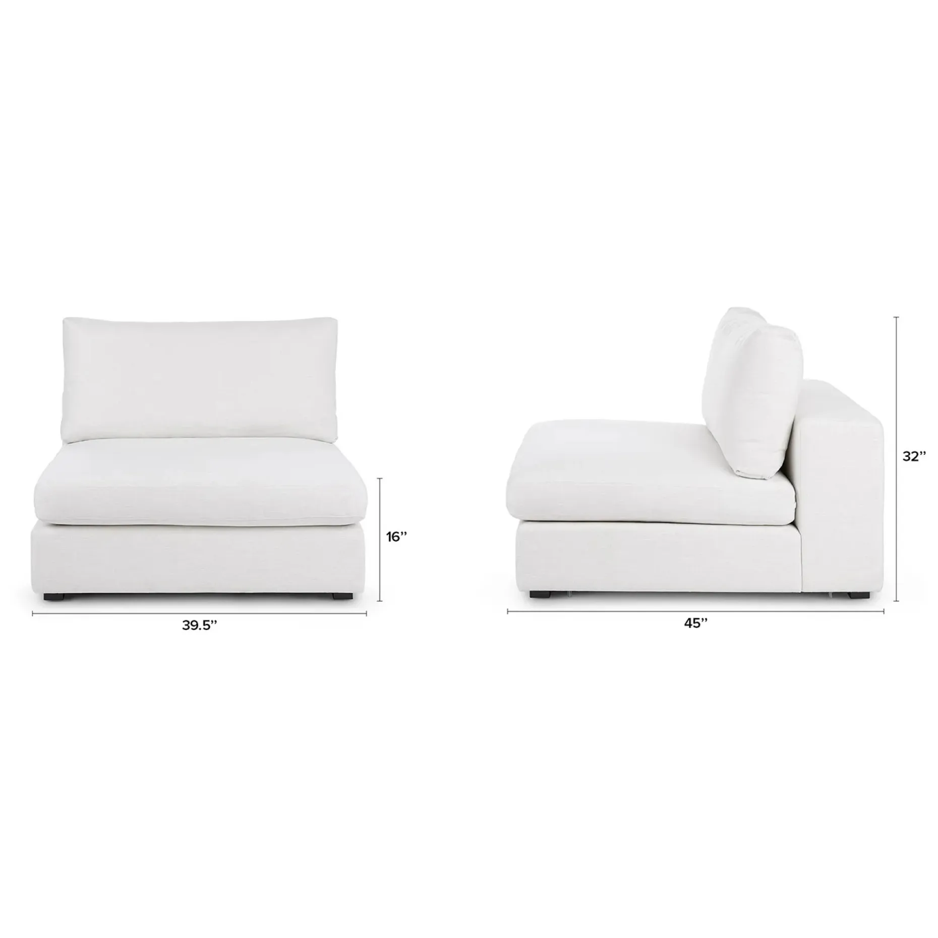Beta 39.5" Armless Chair Module - Quartz White