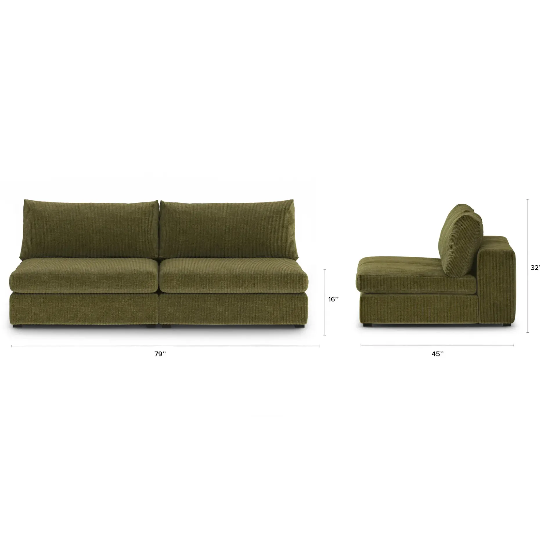 Beta 79" Armless Modular Sofa - Cypress Green