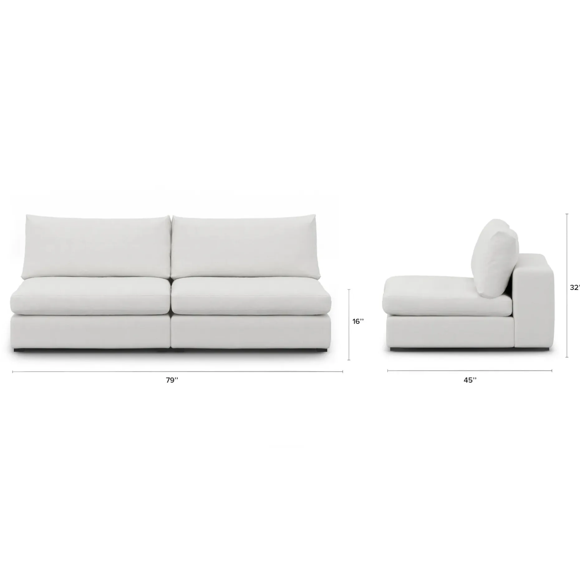 Beta 79" Armless Modular Sofa - Quartz White