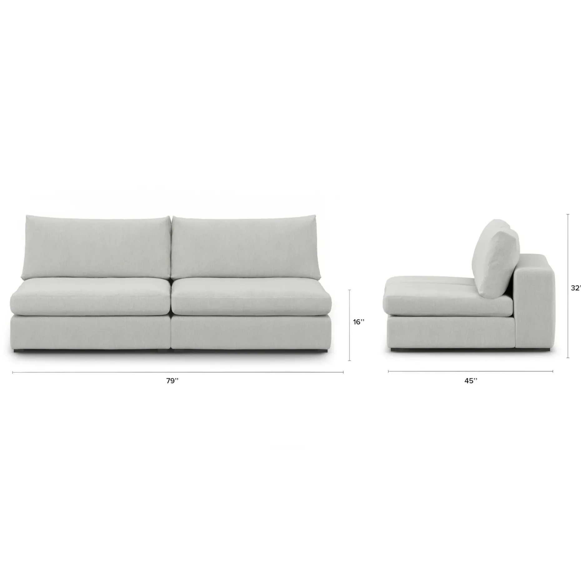 Beta 79" Armless Modular Sofa - Welsh Gray