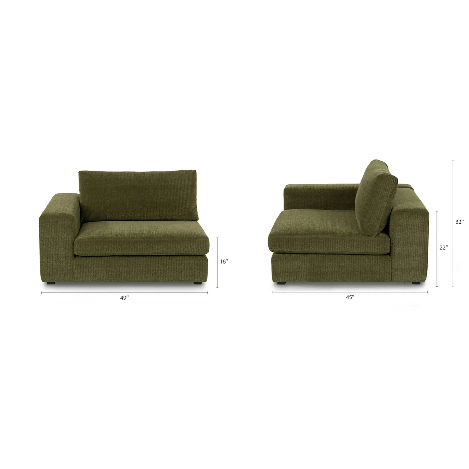 Beta 49" Left Arm Chair Module - Cypress Green