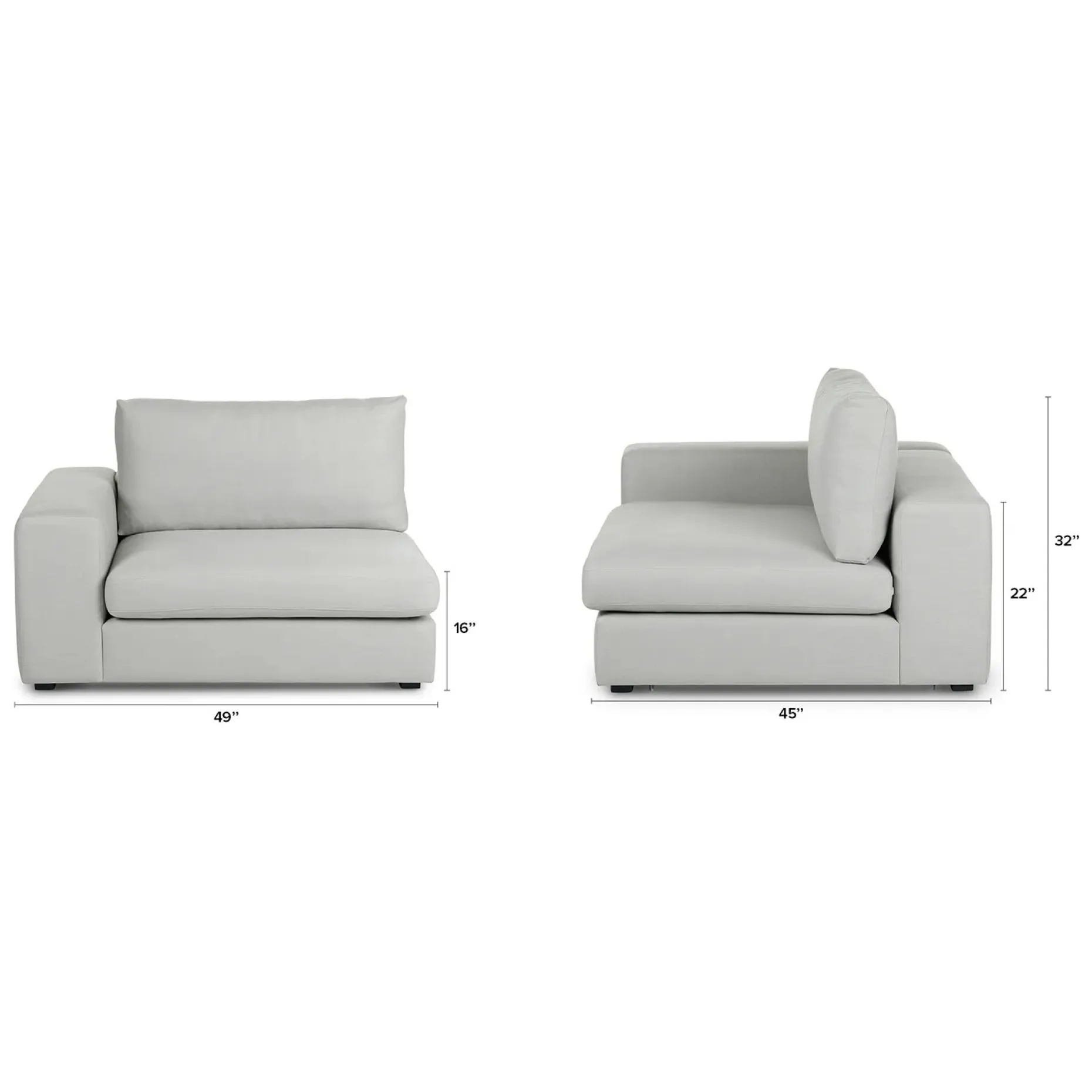 Beta 49" Left Arm Chair Module - Welsh Gray