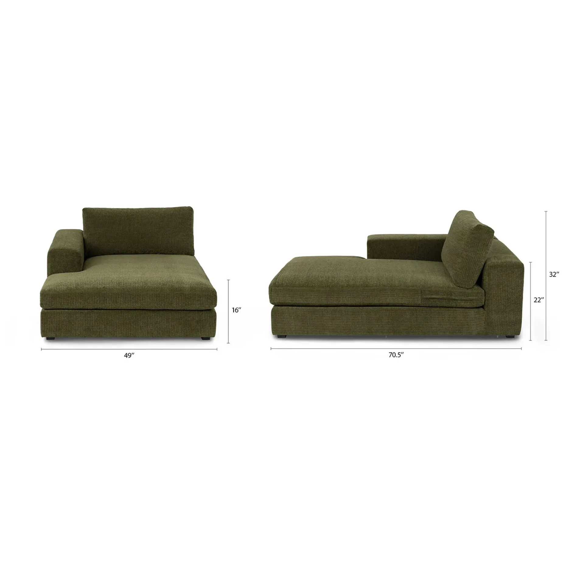 Beta 49" Left Chaise Module - Cypress Green