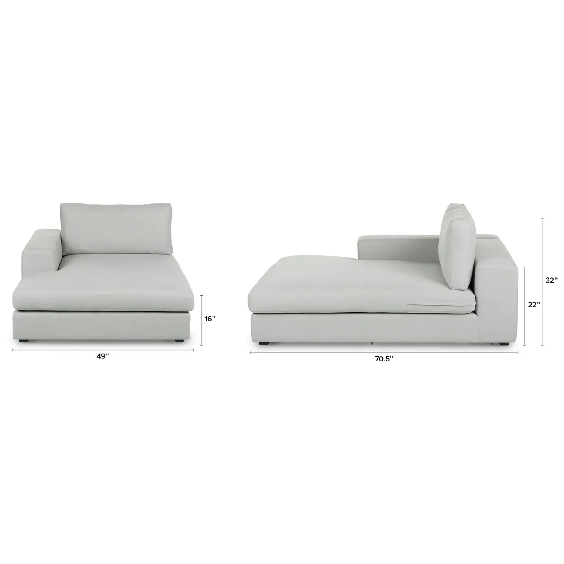 Beta 49" Left Chaise Module - Welsh Gray