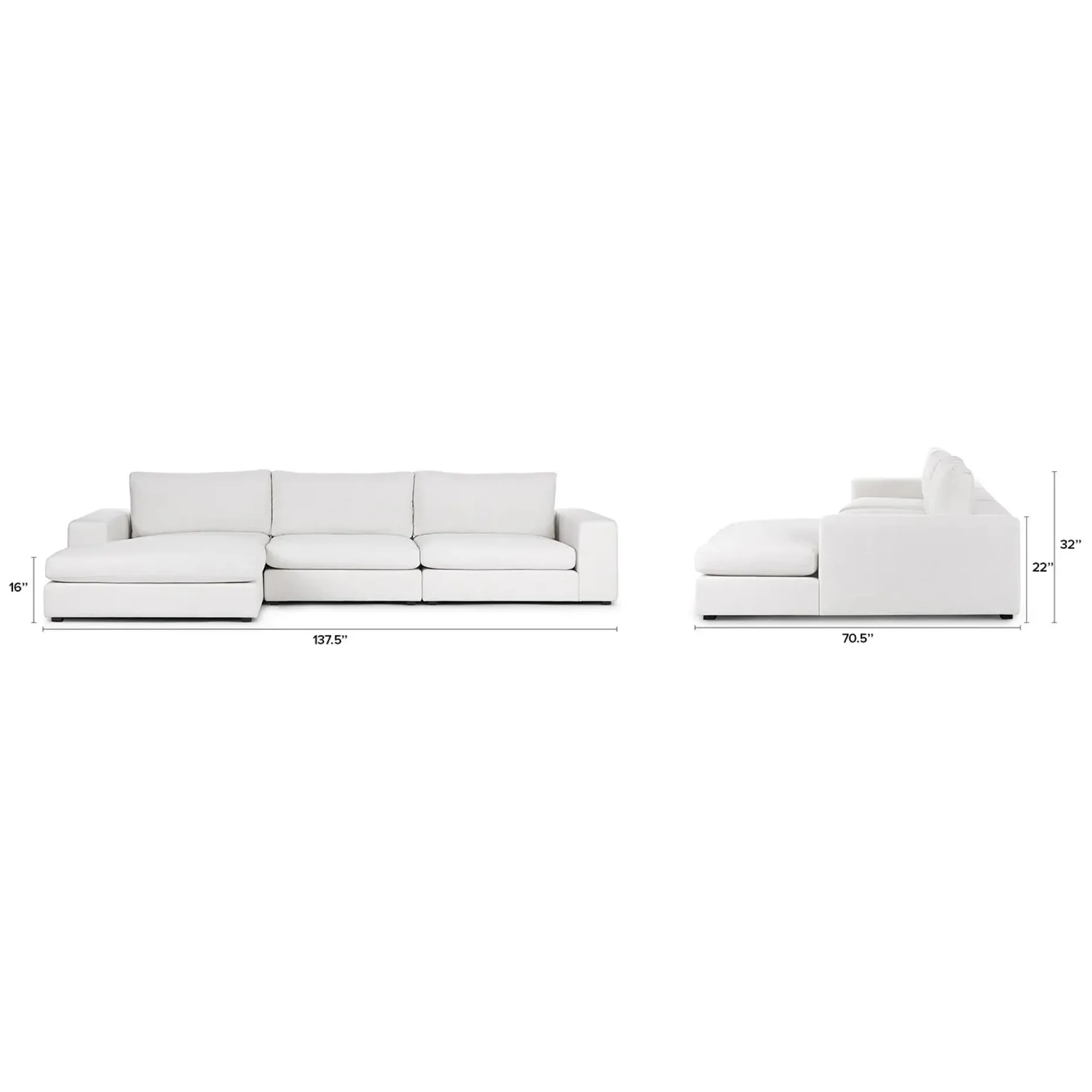 Beta 137.5" Left Modular Chaise Sectional - Quartz White
