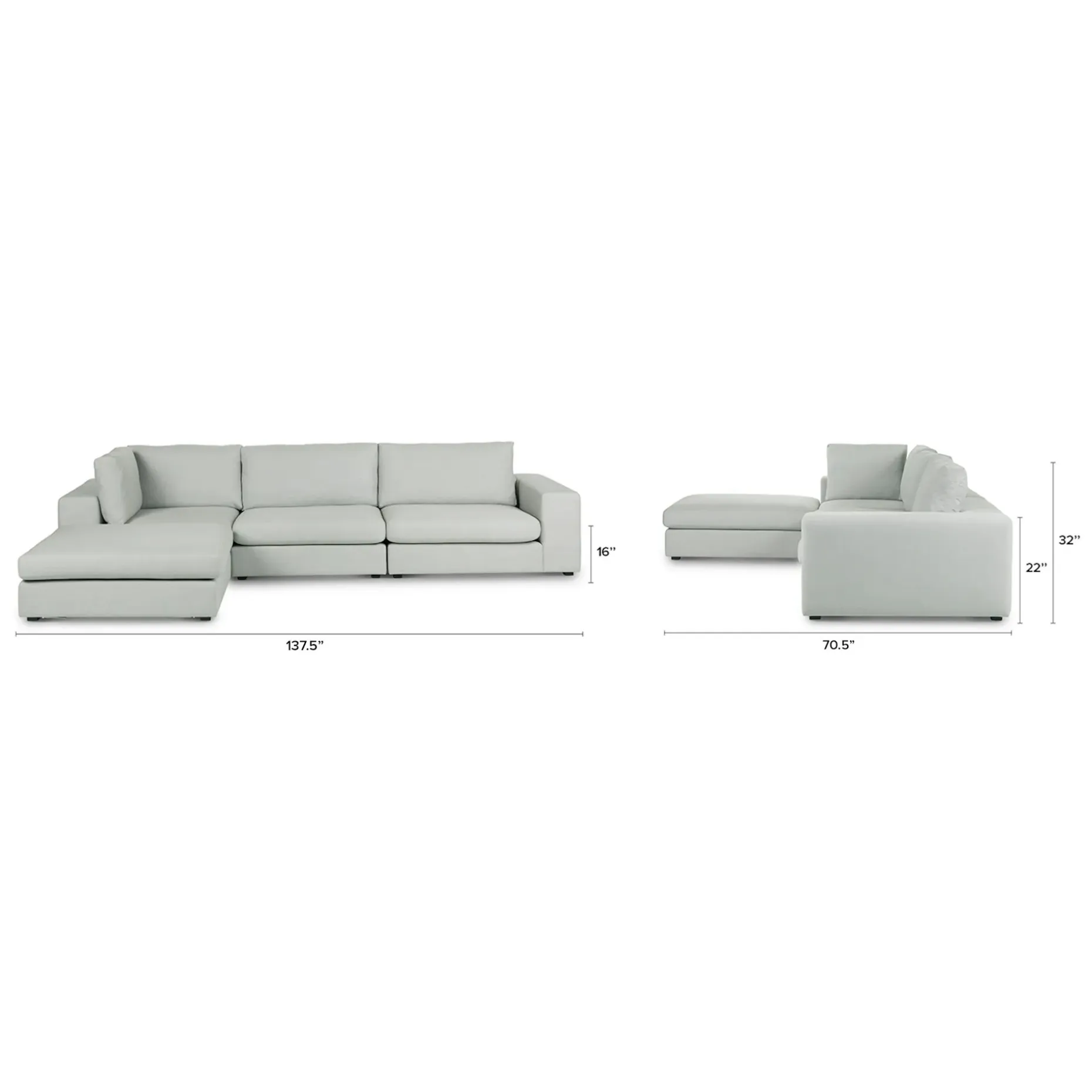 Beta 137.5" Left Modular Chaise Sectional - Welsh Gray