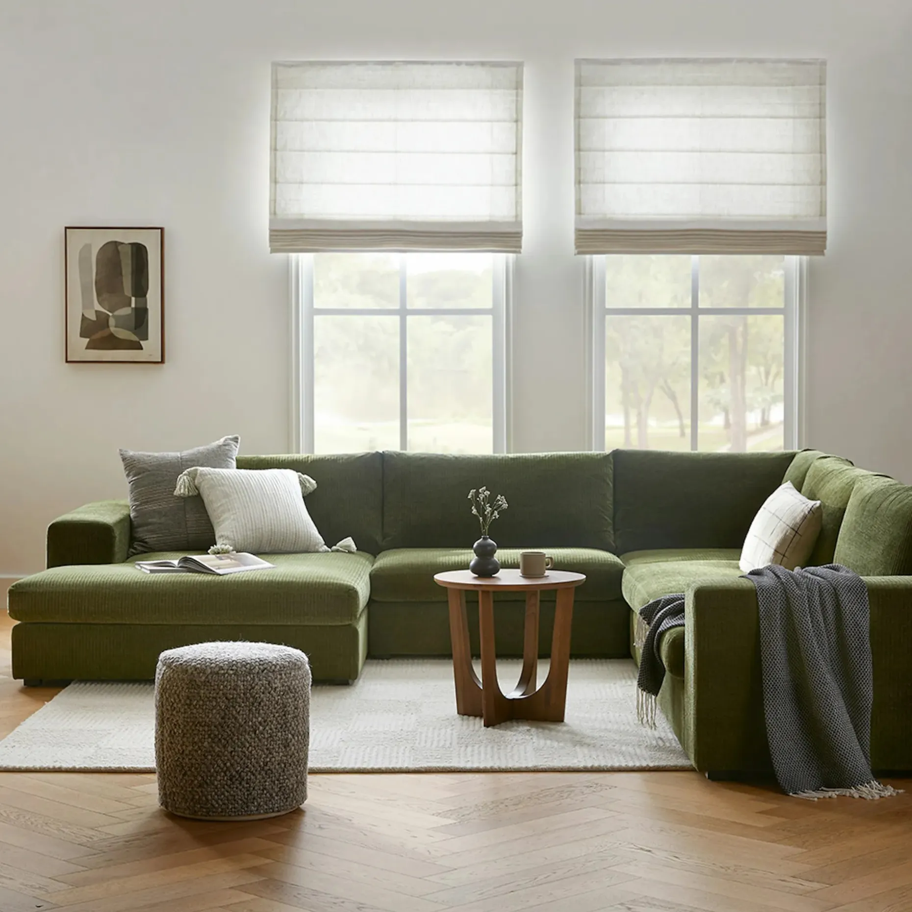 Beta 133.5" Left Modular Conversational Sectional - Cypress Green