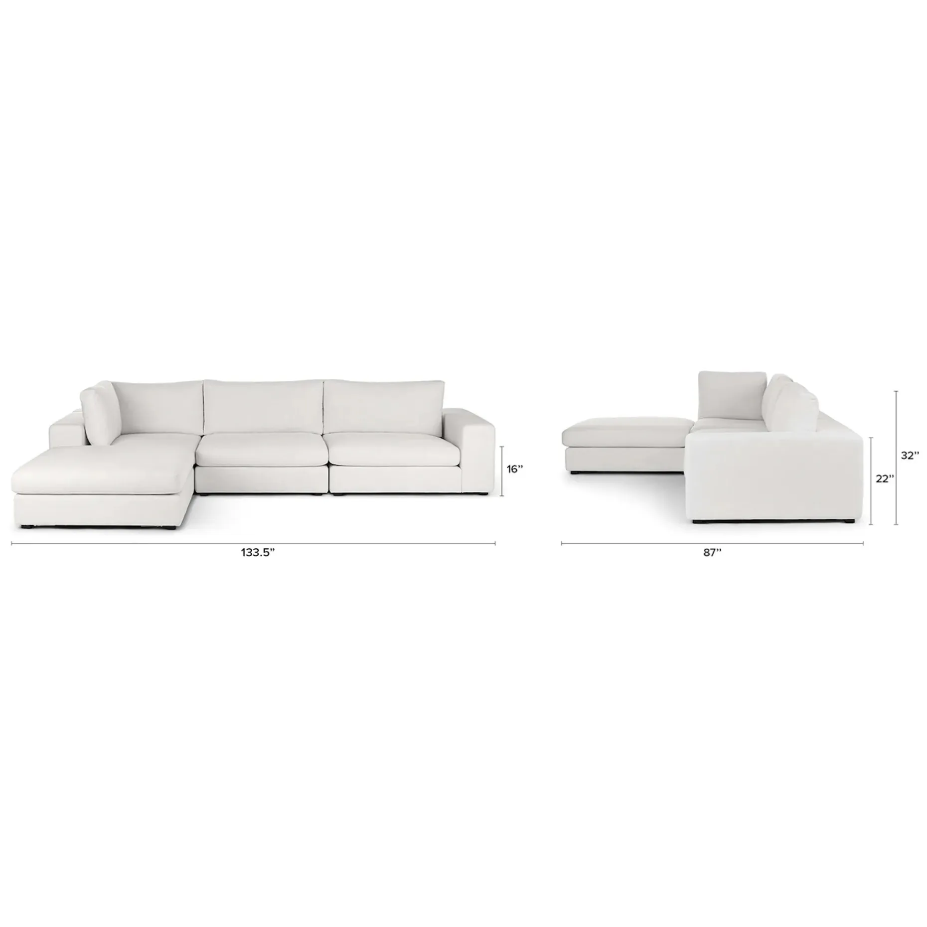 Beta 133.5" Left Modular Sectional - Quartz White